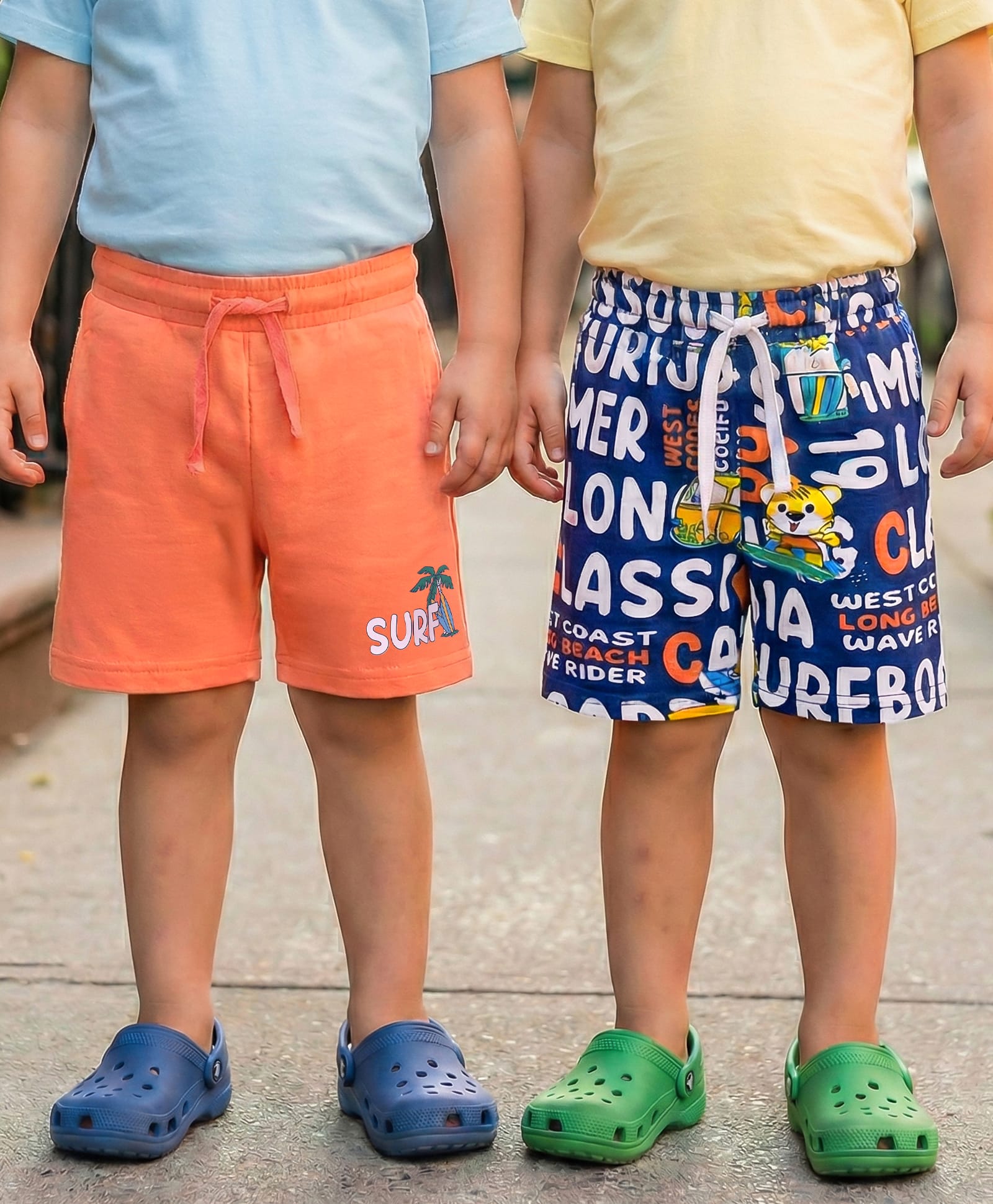 Babyhug Cotton Knit Mid Thigh Shorts with Text Print Pack of 2 - Orange & Navy Blue-image-49