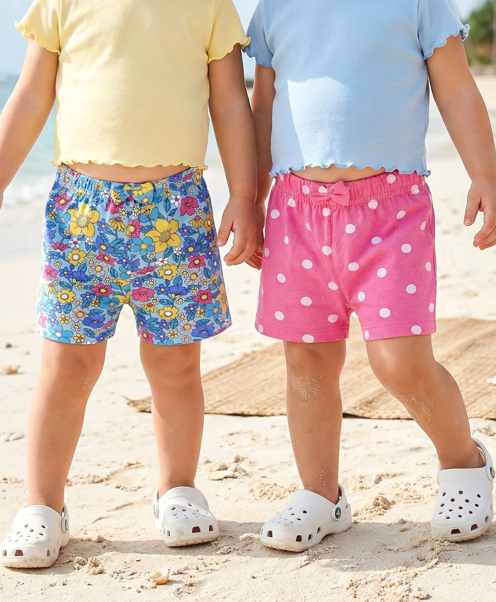 Babyhug Cotton Knit Mid Thigh Floral & Polka Dots Printed Shorts with Bow Applique Pack of 2 - Blue & Pink-image-40