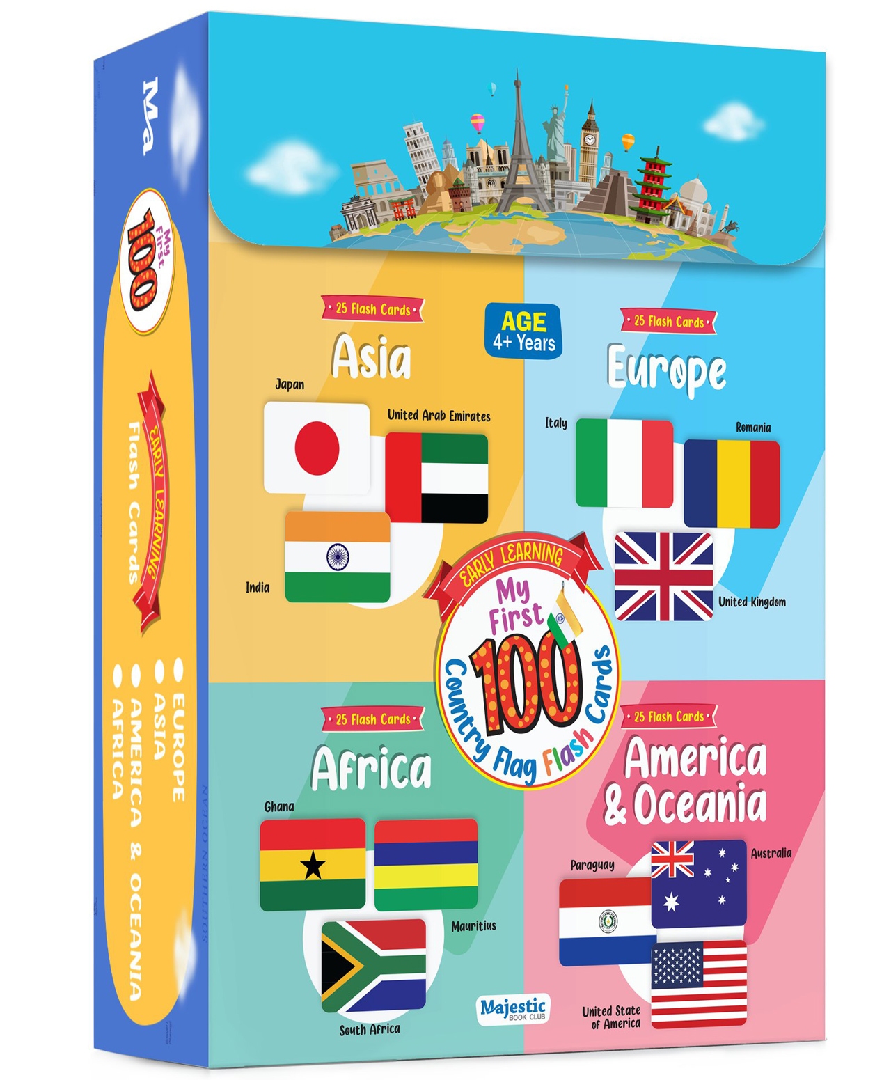 Majestic Book Club Country Flag Flashcards for Kids Age 3+ | 100 Early Learning Cards | Explore Capitals, Currencies, Continents & Spoken Languages | Fun Educational Toy & Birthday Gift for Boys and Girls-image-46
