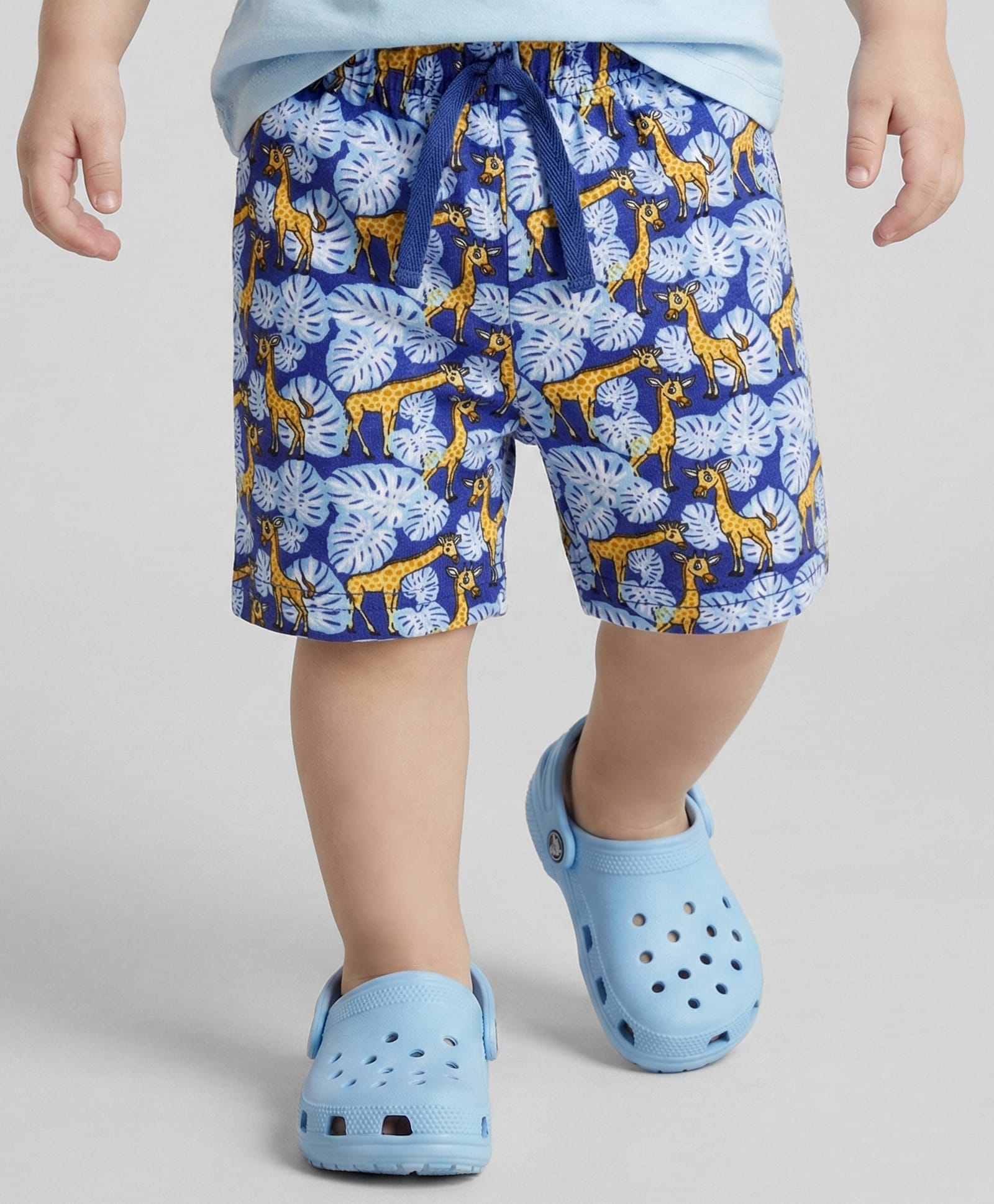 Babyhug Cotton Knit Mid Thigh Length Shorts with Giraffe Print - Blue-picture-34