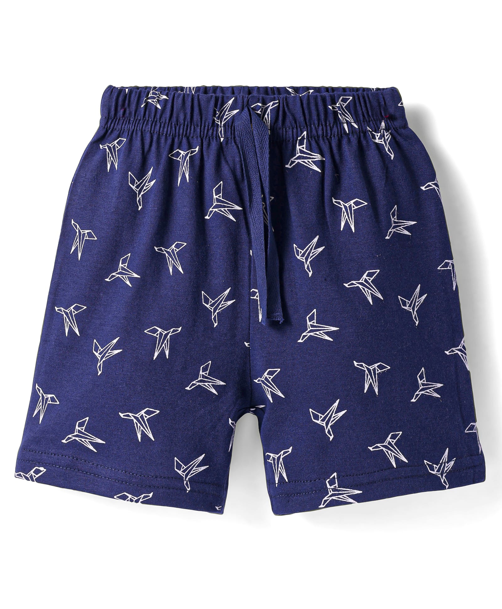 Babyhug Cotton Knit Mid Thigh Shorts with Paper Bird Print - Navy Blue-image-2