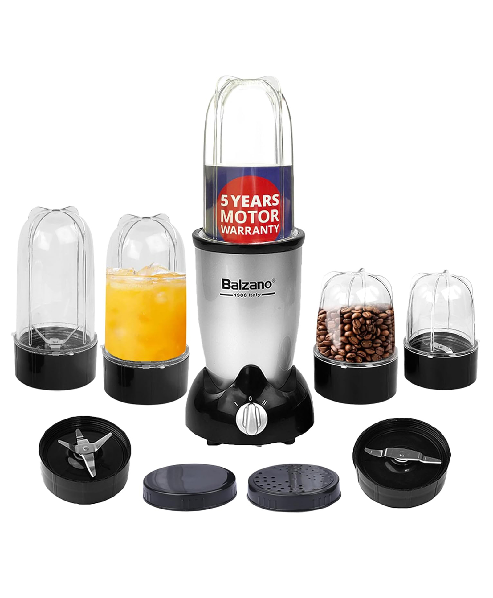 Balzano Bullet Mixer Grinder 500W, 5 Years Motor Warranty, 5 Jars, 2 Blades, 2 Lids, Italian Premium Brand, Pulse Function, Mixer Blender for Smoothies, Smoothie Maker, 2 Years Product Warranty-image-31