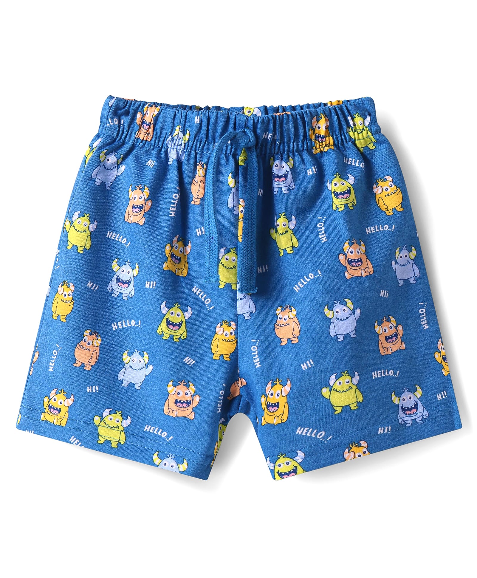 Babyhug Terry Knit Mid Thigh Shorts With Monster Print - Blue-image-16