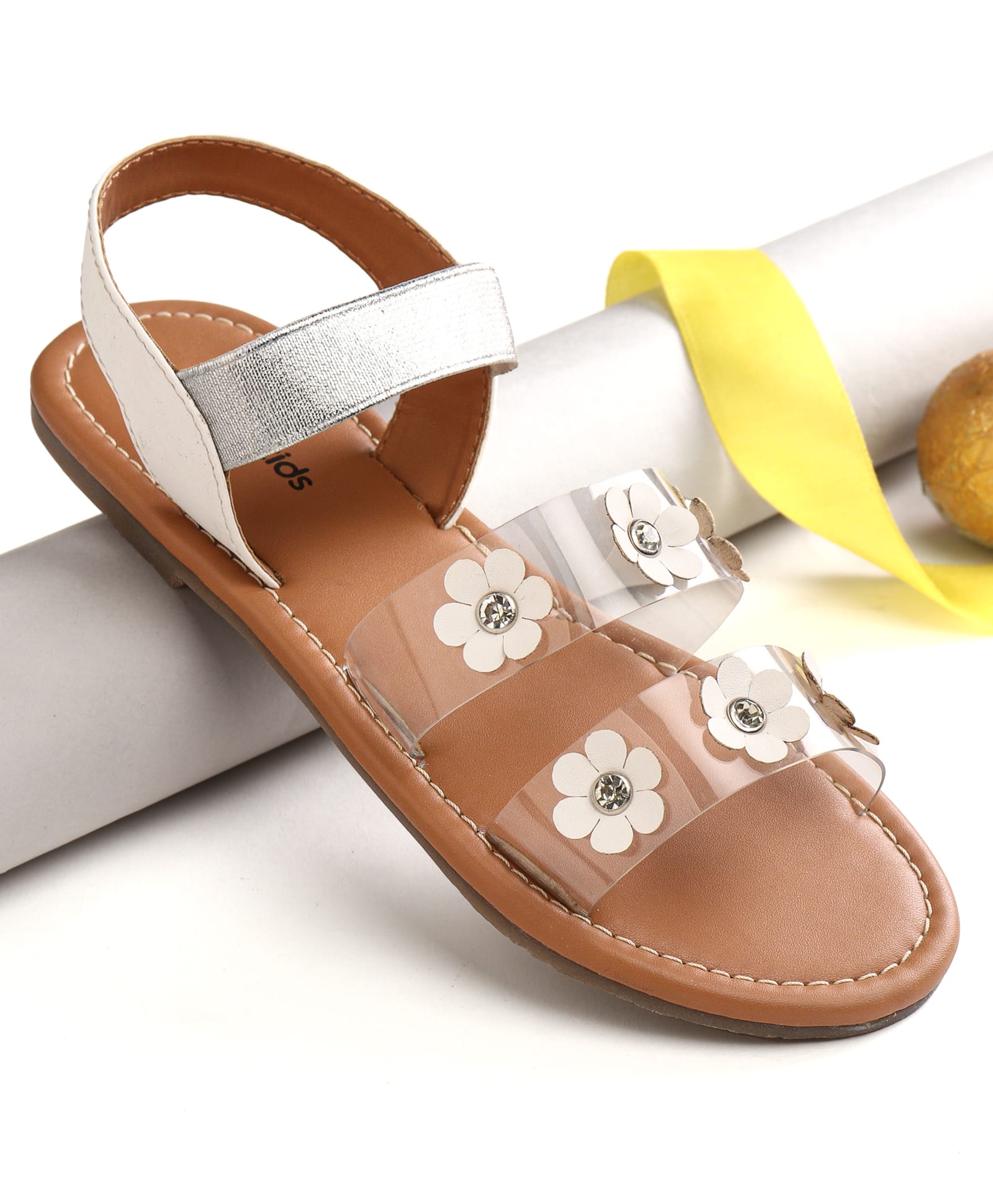 Pine Kids Sandals with Floral Applique - Silver-image-25
