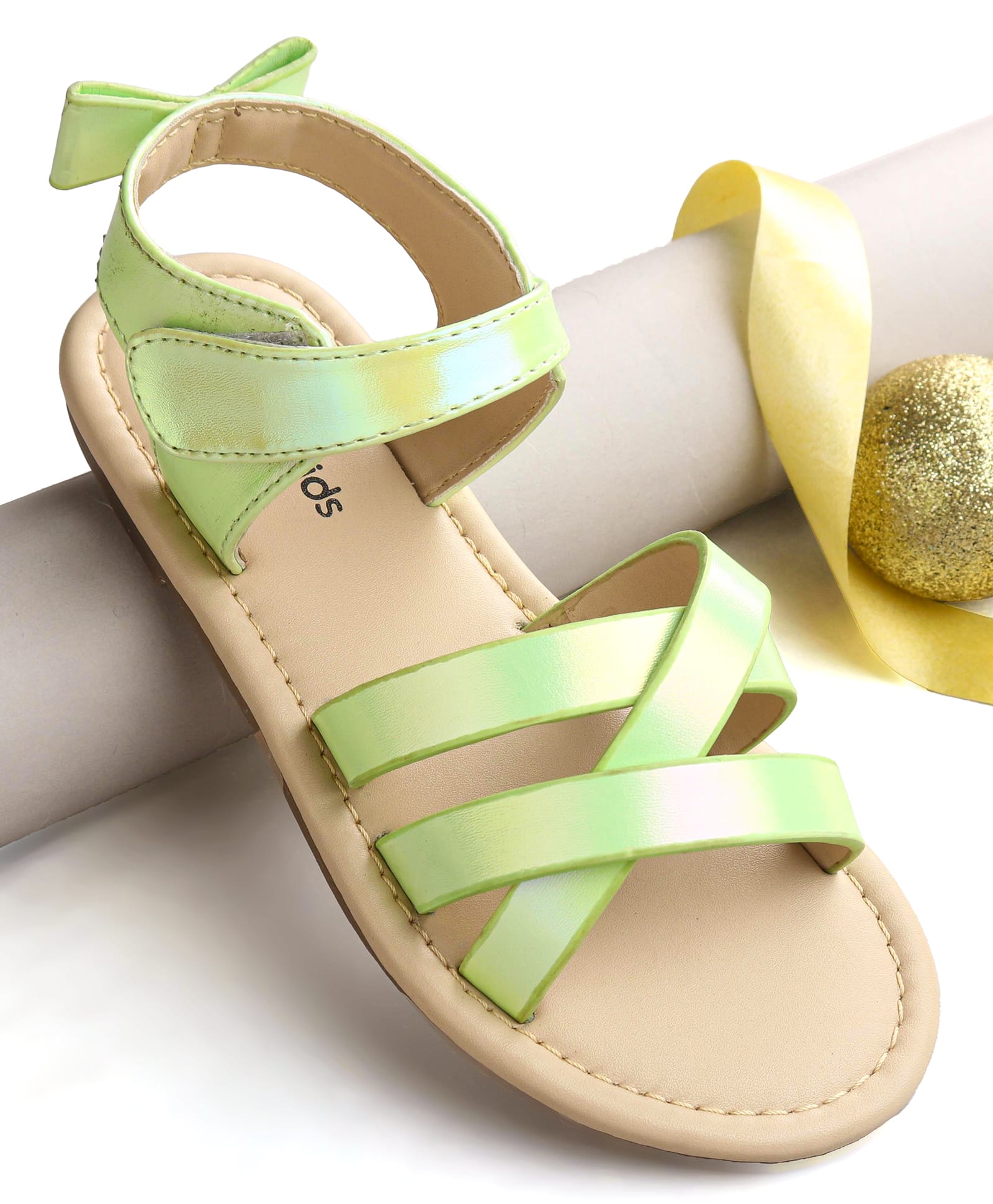 Pine Kids Velcro Closure Sandals With Bow Applique - Green-image-47