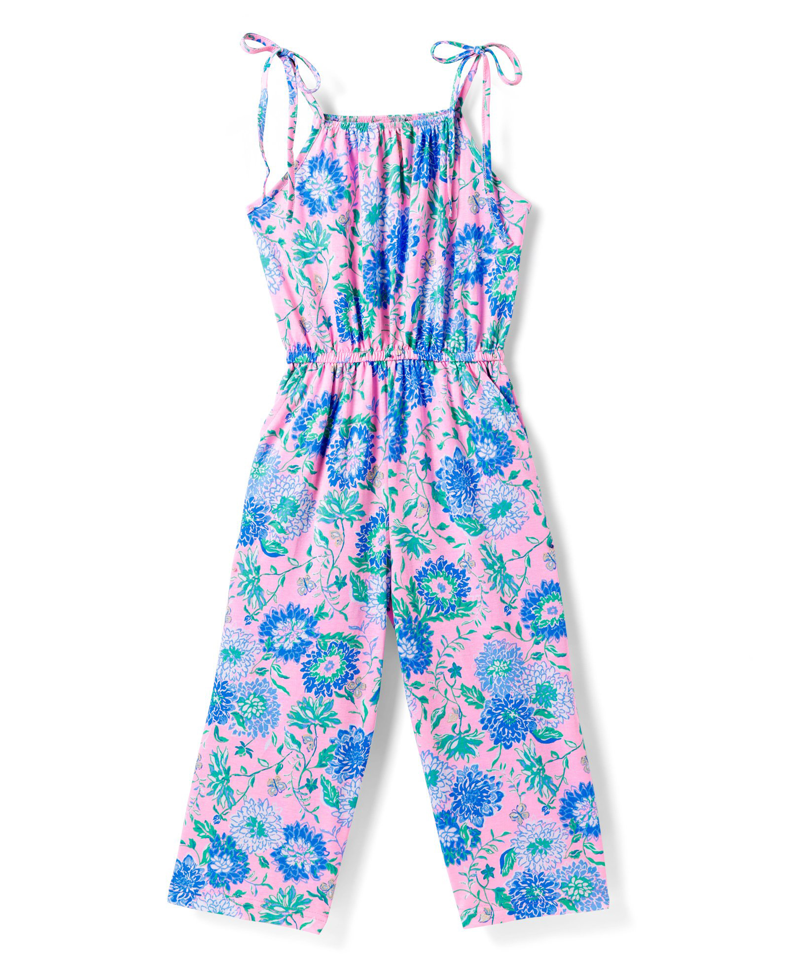 Tiara Cotton Jersey Sleeveless Floral Printed Jumpsuit - Pink & Blue-image-25