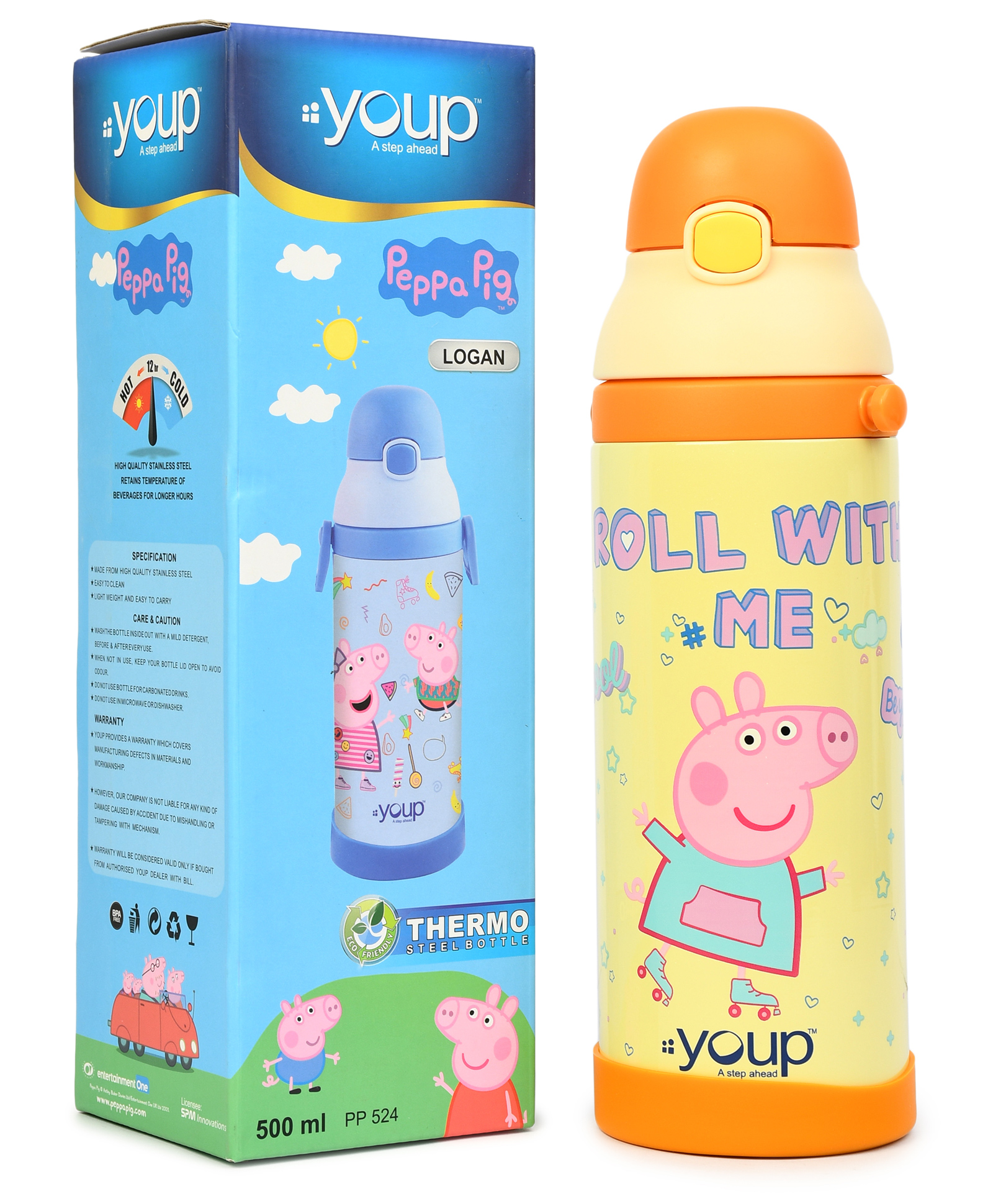 Youp Stainless Steel Yellow Orange Color Peppa Pig Kid Insulated Double Wall Sipper Bottle Logan - 500 ml-image-27