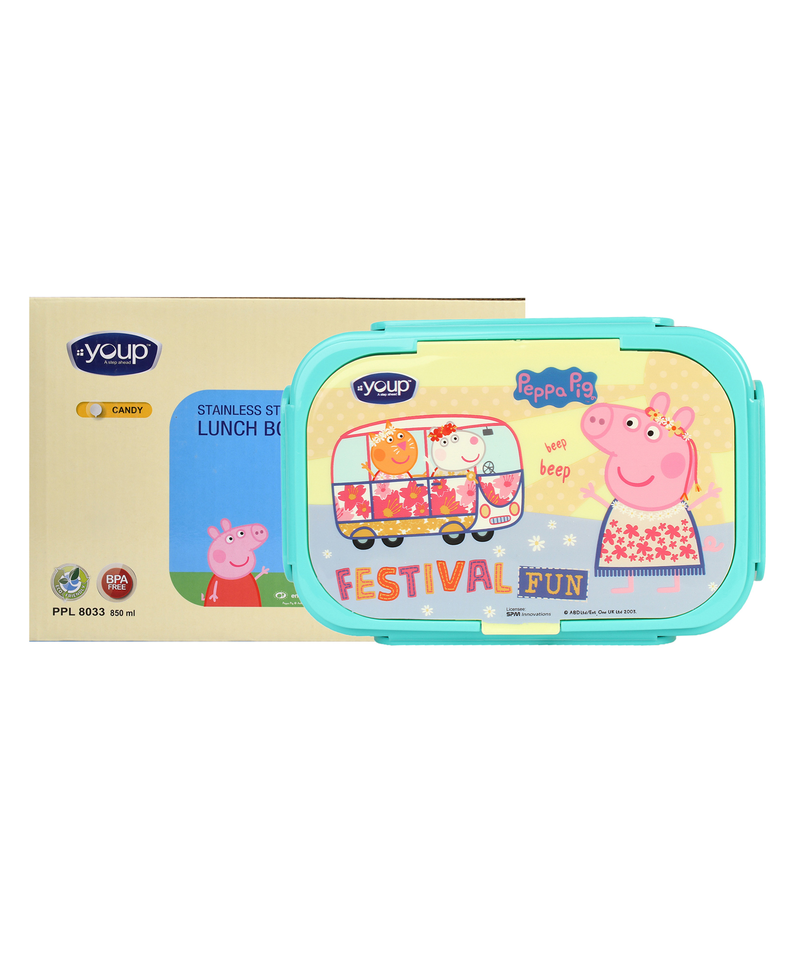 YOUP Stainless Steel Insulated Yellow and green Color Kids Peppa Pig Lunch Box With Fork & Spoon CANDY-850 ml-picture-28