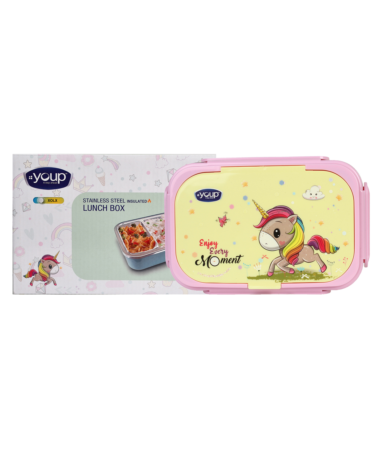 YOUP Stainless Steel Insulated Yellow and Pink Color Unicorn Theme Kids Lunch Box With Fork & SpoonXOLO-850 ml-picture-27