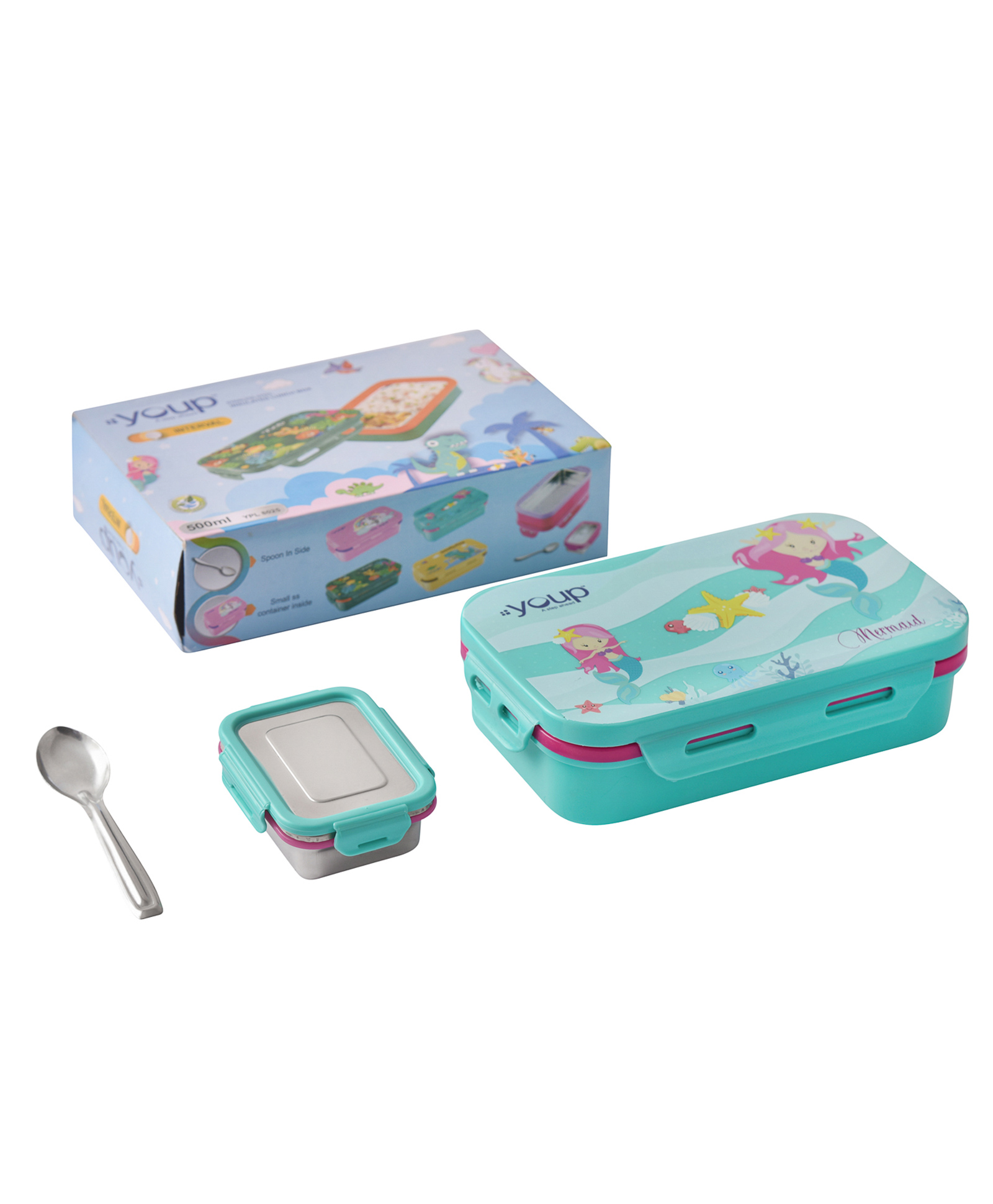 Youp stainless steel aqua blue color kids lunch box Interval - 500 ml-picture-25
