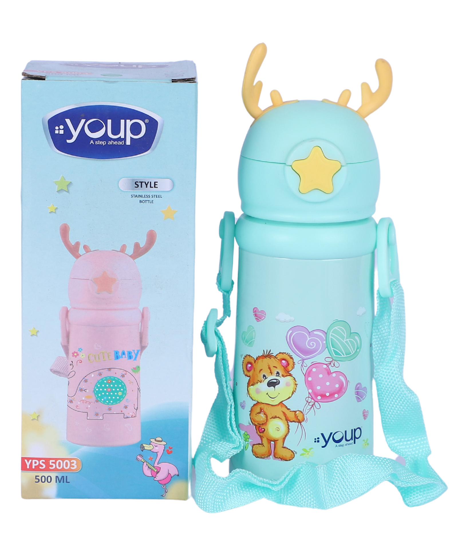 YOUP Stainless Steel Sea Green Color kids Sipper Bottle With Strap STYLE -500 ml-picture-12