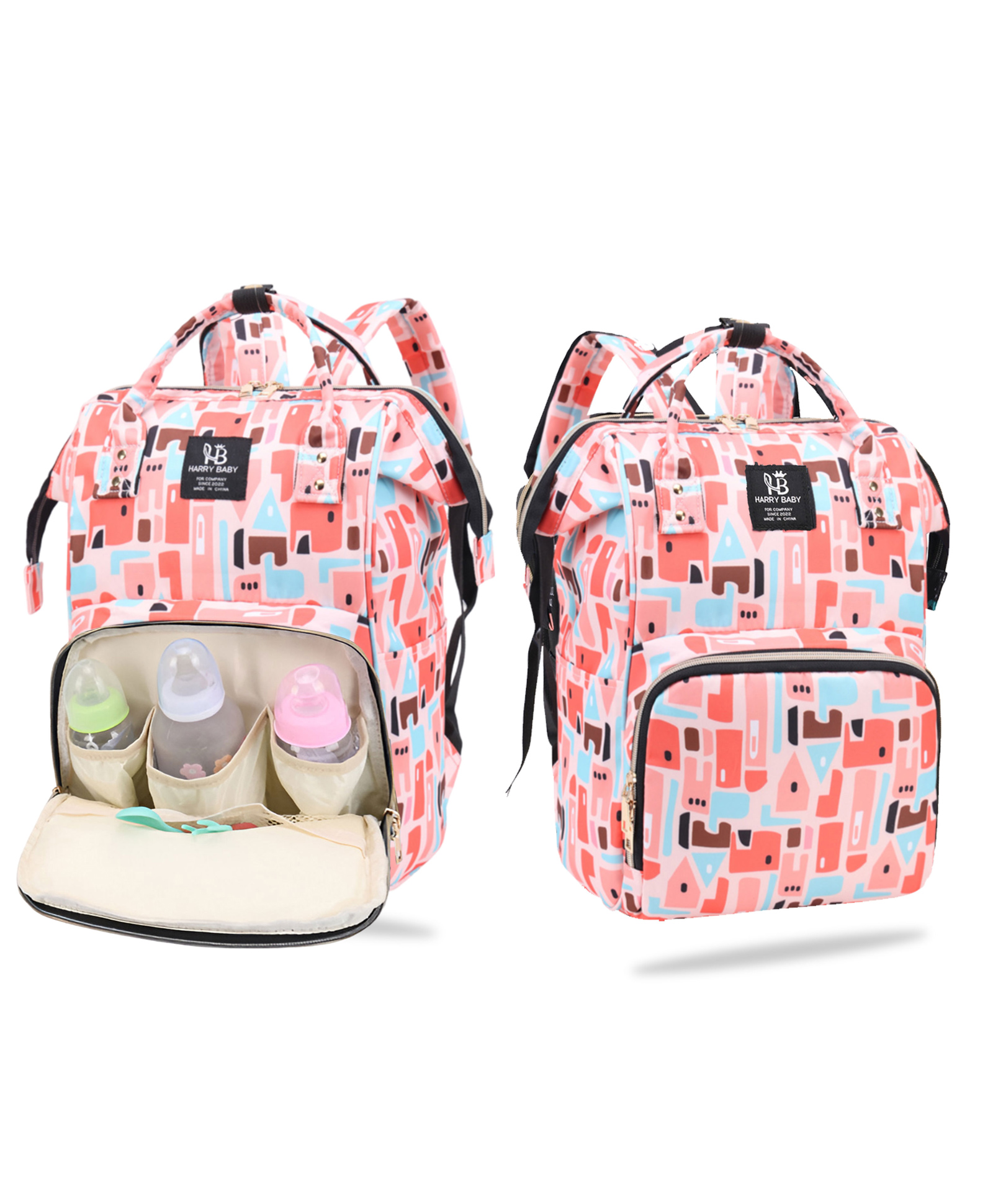 Bembika Diaper Bags For Mom And Dad Kids Diaper Bags For Travel Backpack With Small Bottle Pouch For Multi-Function Waterproof And Large Capacity-(Peach)-image-23