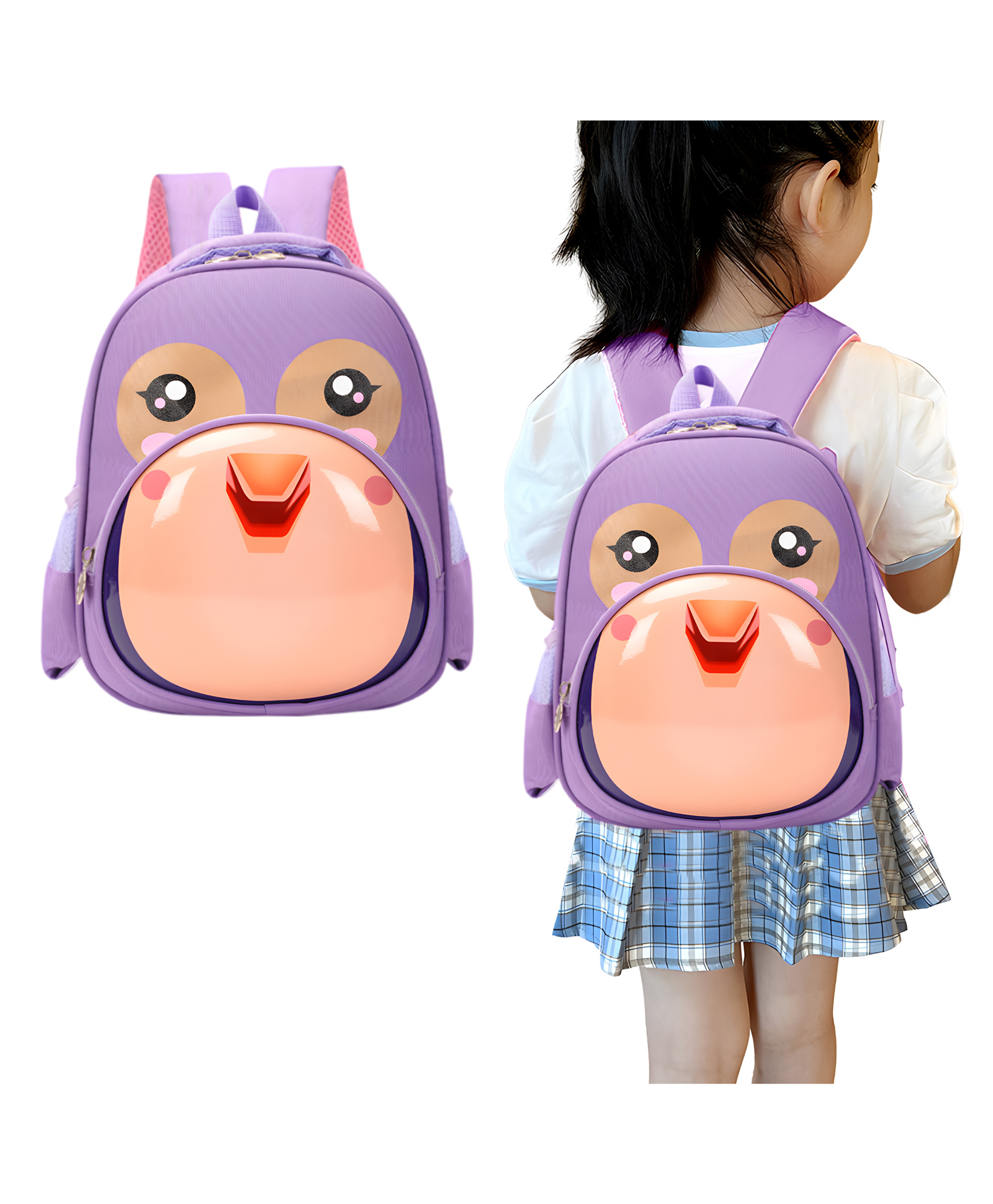 Bembika School Bag The Perfect Children Backpack and School Bags For Kids Compact Stylish Backpack For Kids Exceptional-Quality Kids Kindergarten Backpack and Travel Backpack- (Penguin|Purple) Height 11 Inches-image-2