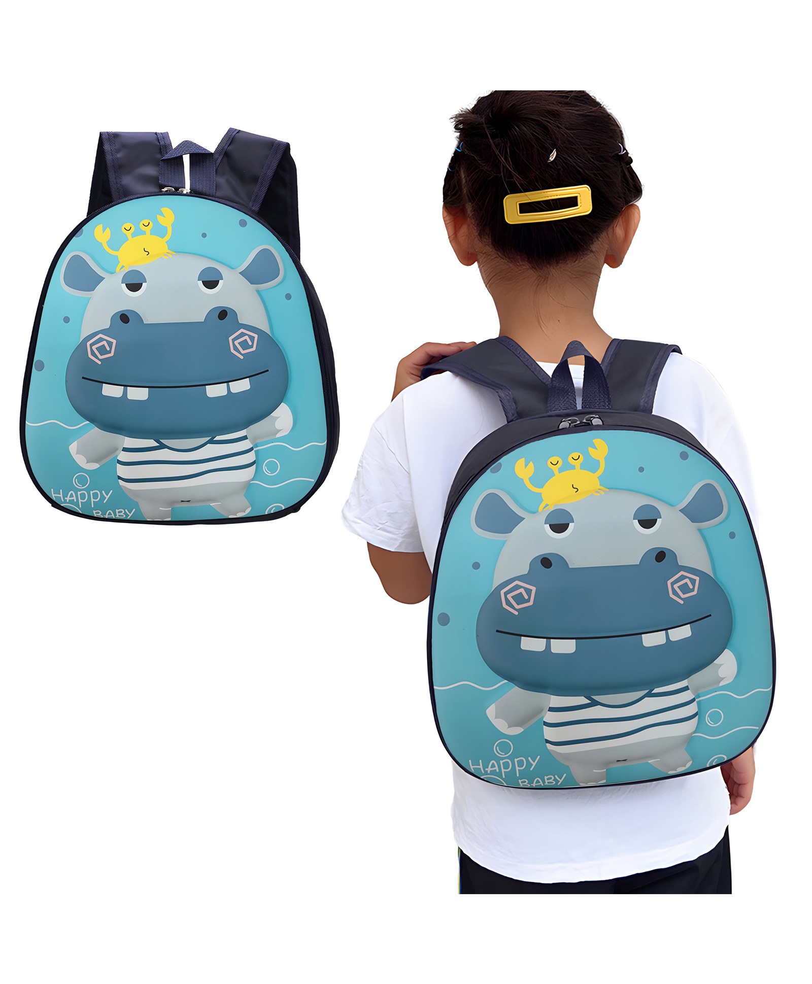 Bembika School Bag The Perfect Children Backpack and School Bags For Kids Compact Stylish Backpack For Kids Exceptional-Quality Kids Kindergarten Backpack and Travel Backpack- (Hippopotamus|Blue) Height 10 Inches-image-20