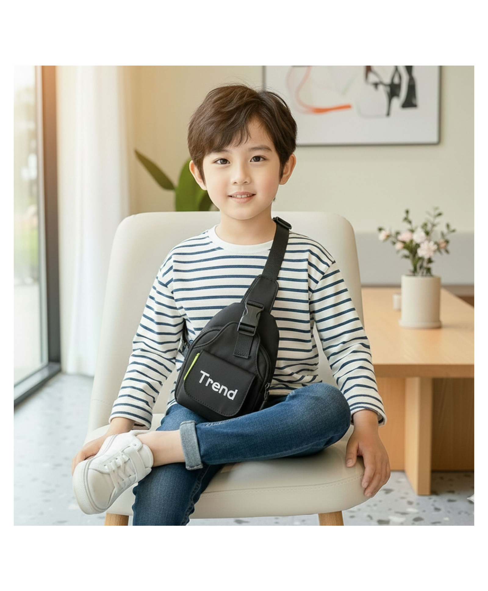Bembika Kids Shoulder Bag - Compact and Stylish Children Sling Bag, Coin Purse Waist Backpack With Crossbody Shoulder Bag Design, Sling Bag Daypack Travling & Hiking Chest Bag-(BlackTrend)-image-23