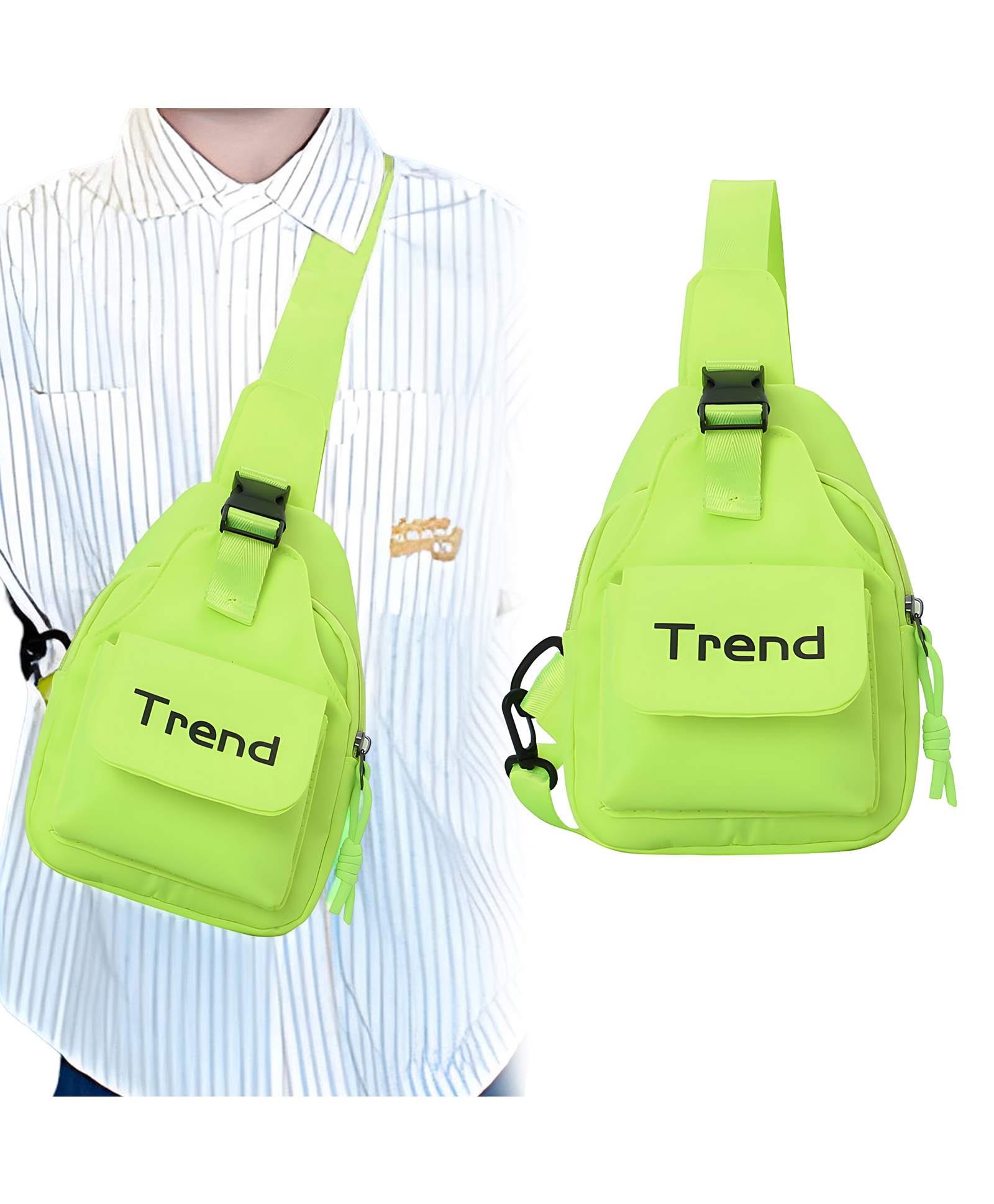 Bembika Kids Shoulder Bag - Compact and Stylish Children Sling Bag, Coin Purse Waist Backpack With Crossbody Shoulder Bag Design, Sling Bag Daypack Travling & Hiking Chest Bag-(Fluorescent GreenTrend)-image-24