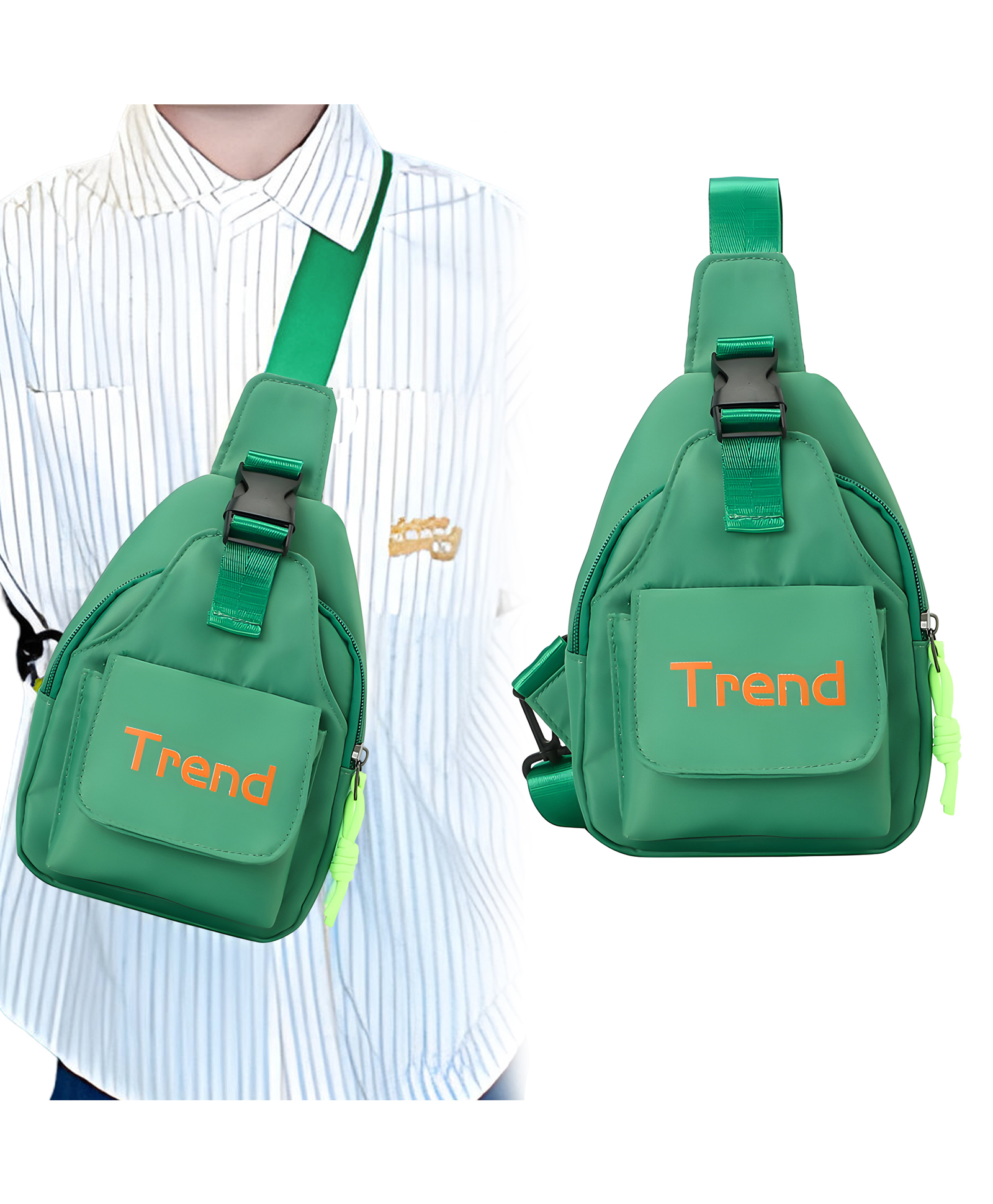 Bembika Kids Shoulder Bag - Compact and Stylish Children Sling Bag, Coin Purse Waist Backpack With Crossbody Shoulder Bag Design, Sling Bag Daypack Travling & Hiking Chest Bag-(GreenTrend)-image-22
