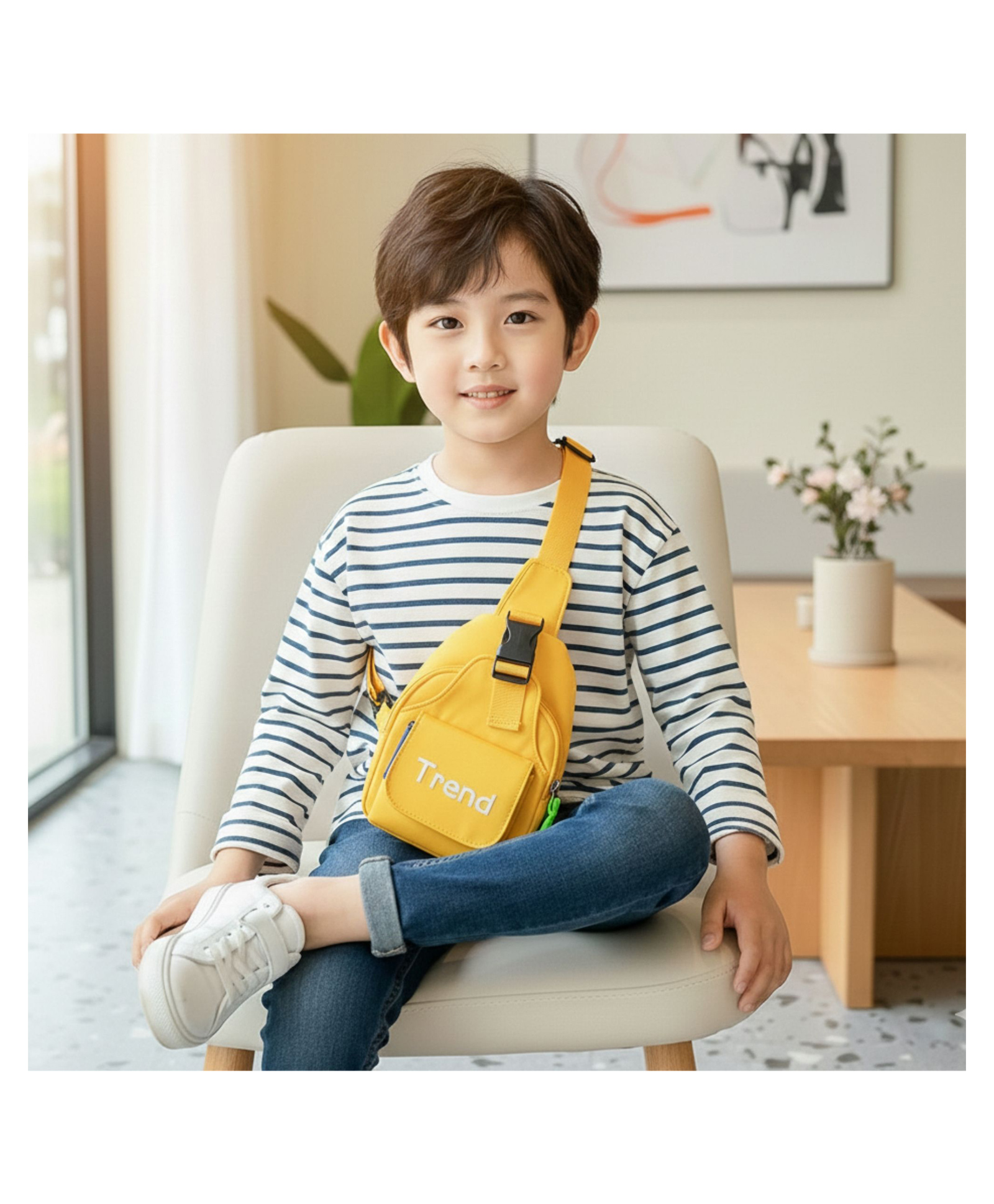 Bembika Kids Shoulder Bag - Compact and Stylish Children Sling Bag, Coin Purse Waist Backpack With Crossbody Shoulder Bag Design, Sling Bag Daypack Travling & Hiking Chest Bag-(YellowTrend)-image-21