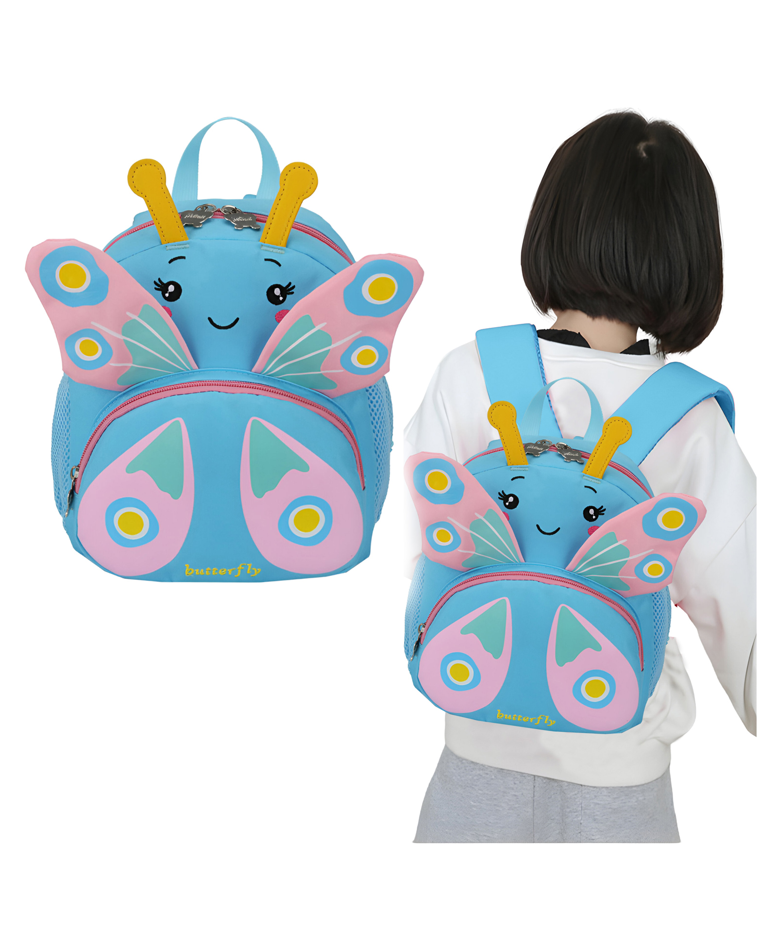 Bembika School Bag The Perfect Children Backpack and School Bags For Kids Compact Stylish Backpack For Kids Exceptional-Quality Kids Kindergarten Backpack and Travel Backpack- (Butterfly|Blue) Height 10 Inches-image-24