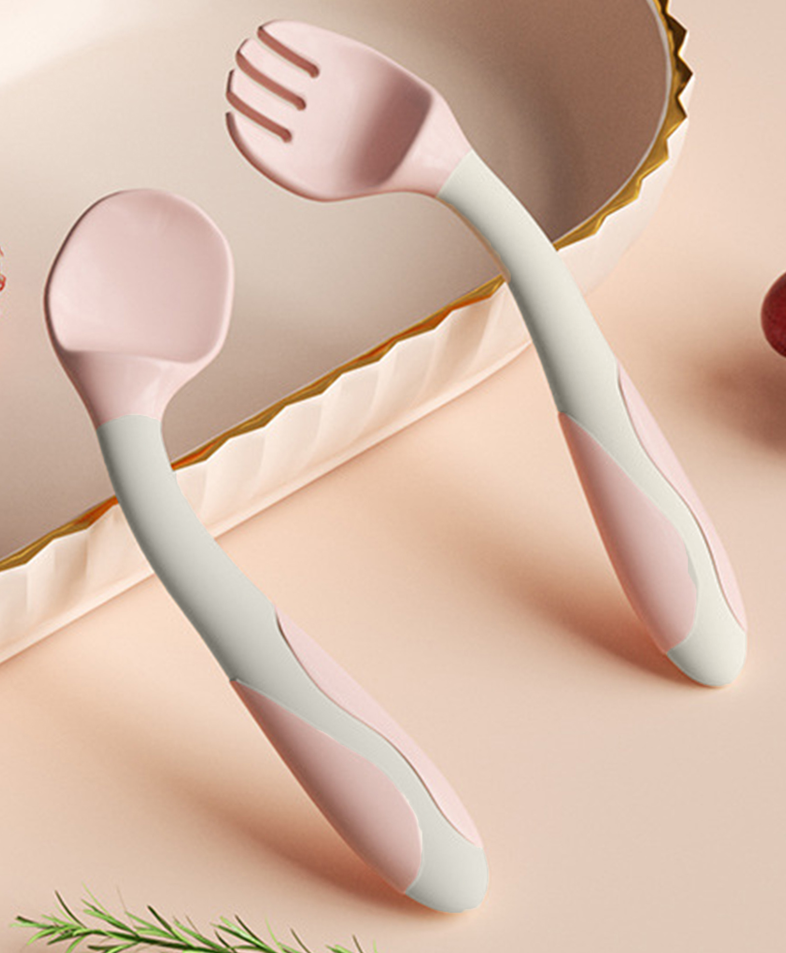 Bembika 360 Degree Bendable Baby Self Feeding Spoons with BPA Free material Gum Friendly Spoon For Baby Feeding Baby Self Feeding Spoon-Pink Powder-picture-49