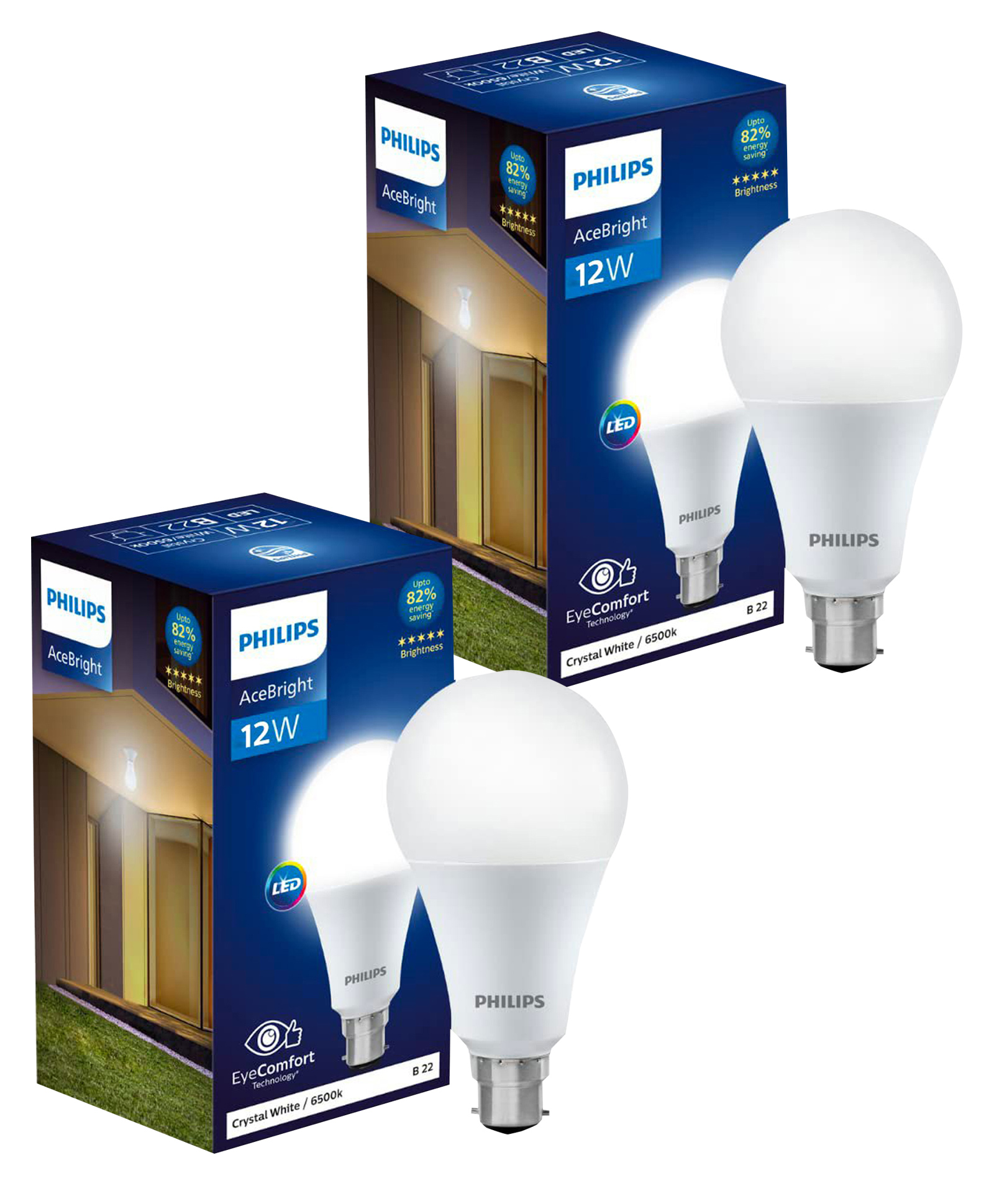 Philips Lighting 12-watt LED Bulb |AceBright High Wattage LED Bulb|Base: B22 Light Bulb for Home | Crystal White, Pack of 2-image-1