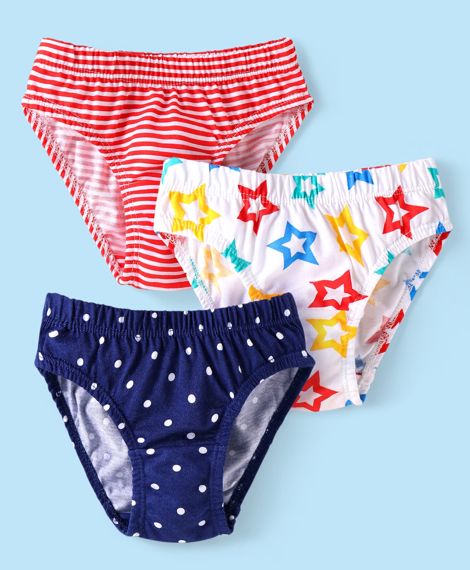 Babyhug 100% Cotton Knit Panties With Star & Stripes Print Pack of 3 - Red White & Blue-image-40