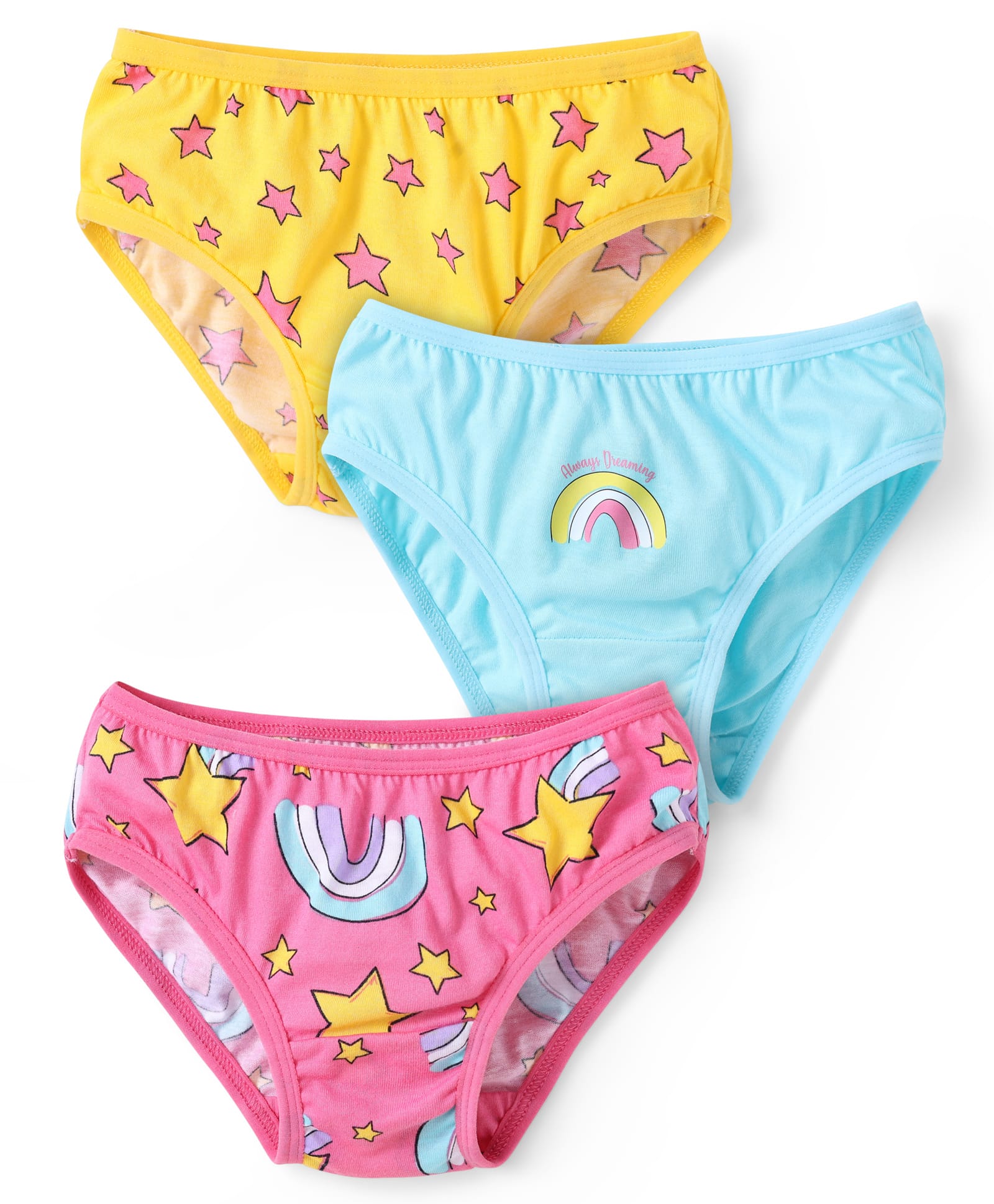 Babyhug 100% Cotton Single Jersey Knit Panties With Star & Rainbow Print Pack of 3 - Pink Light Blue & Yellow-image-35