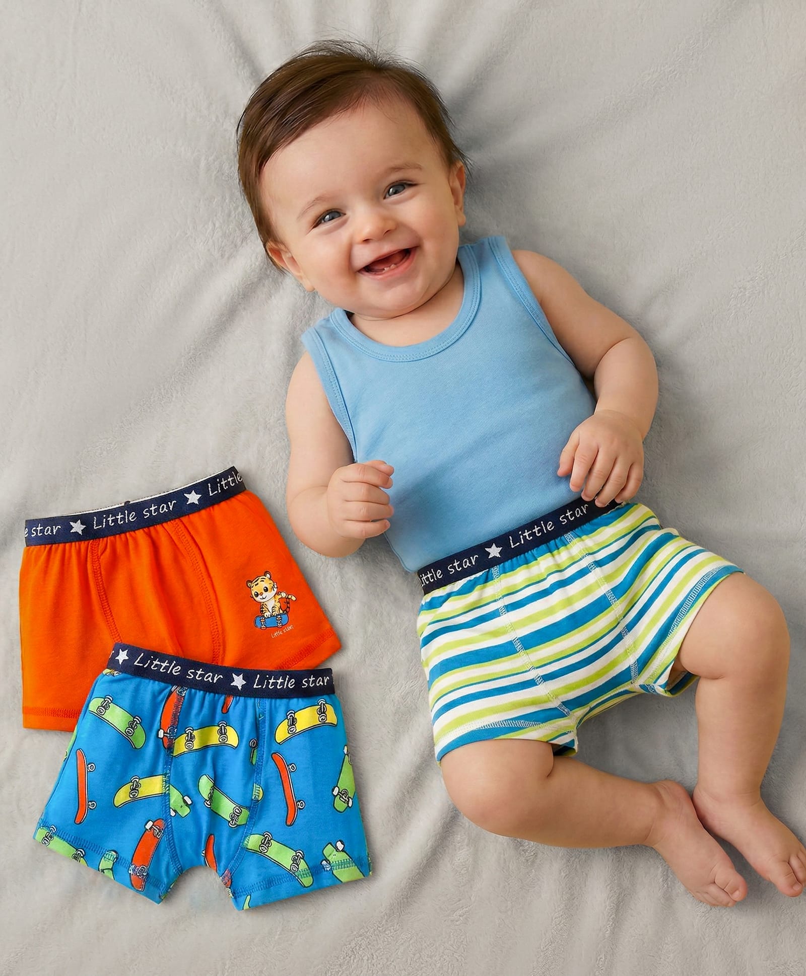 BabyoyeCotton Elastane Knit Trunks with Stripes & Animal Print Pack of 2 - Orange & Blue-image-30