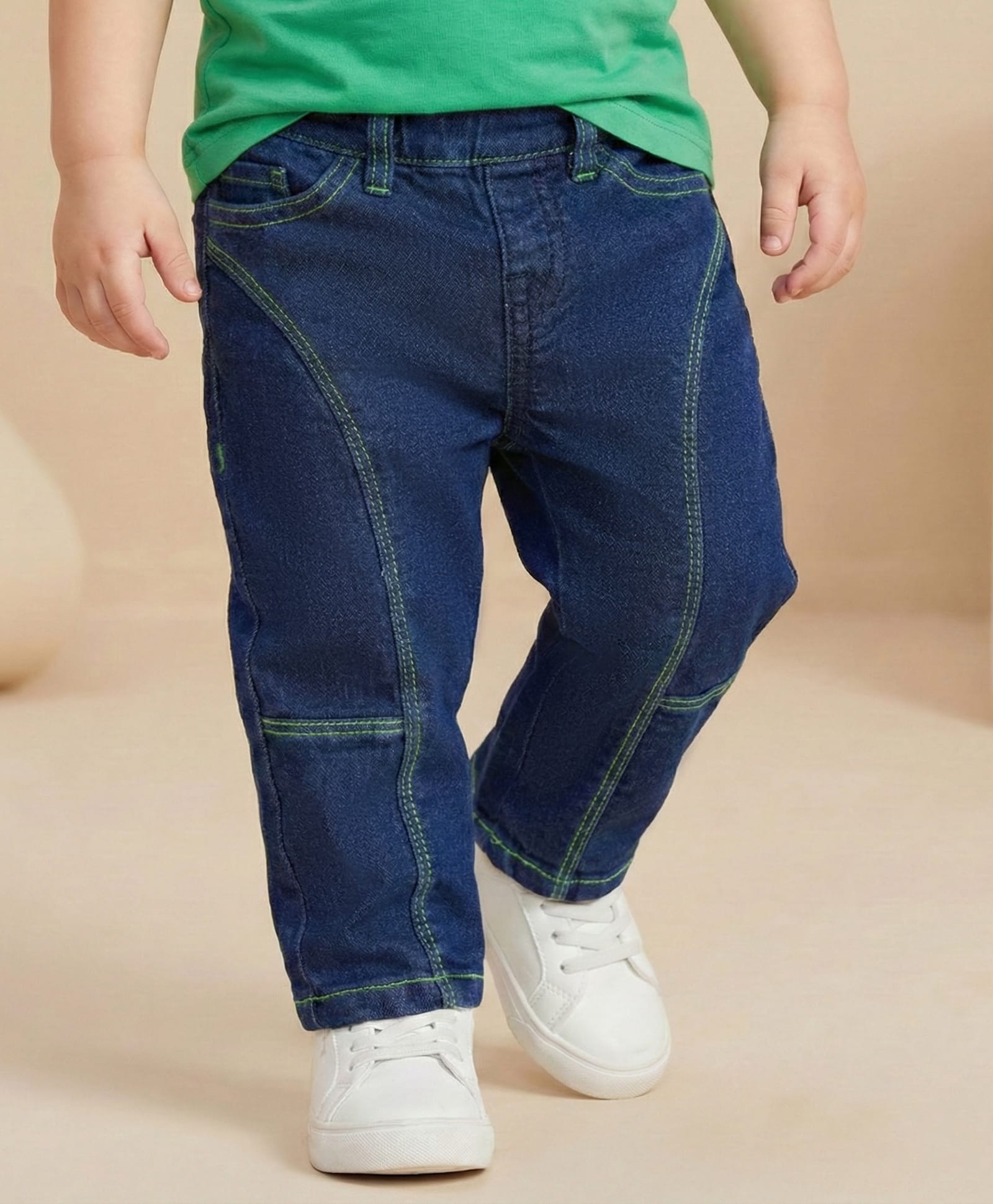 Babyoye Eco Conscious Cotton Blend Full Length Cut & Sew Solid Dyed Jeans - Blue-image-31