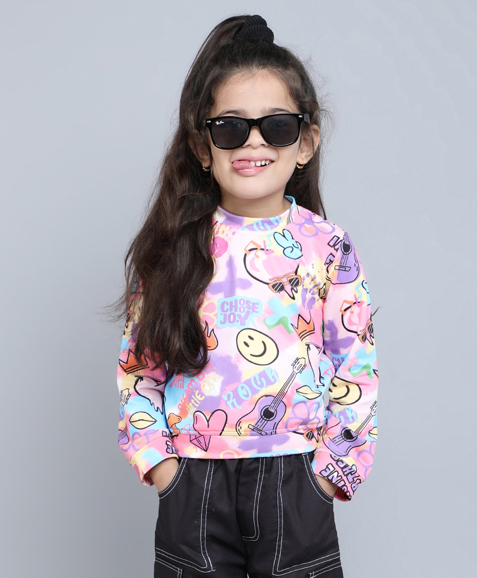 Taffykids Looper Full Sleeves Guitar Printed Tie Dye Sweatshirt - Multi Colour-picture-1