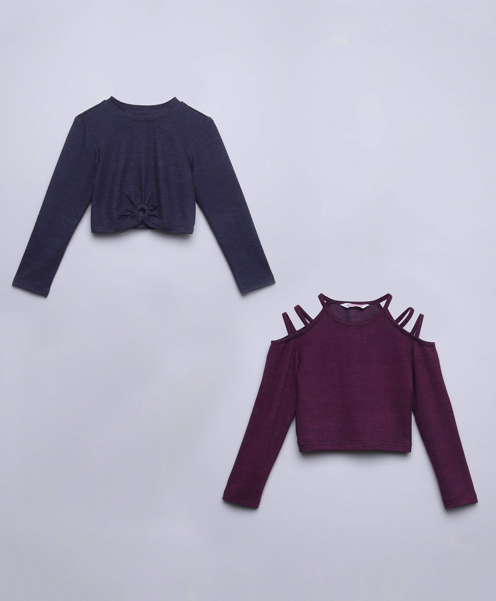 Taffykids Pack Of 2 Full Sleeves Solid Crop Tops - Purple & Blue-picture-16