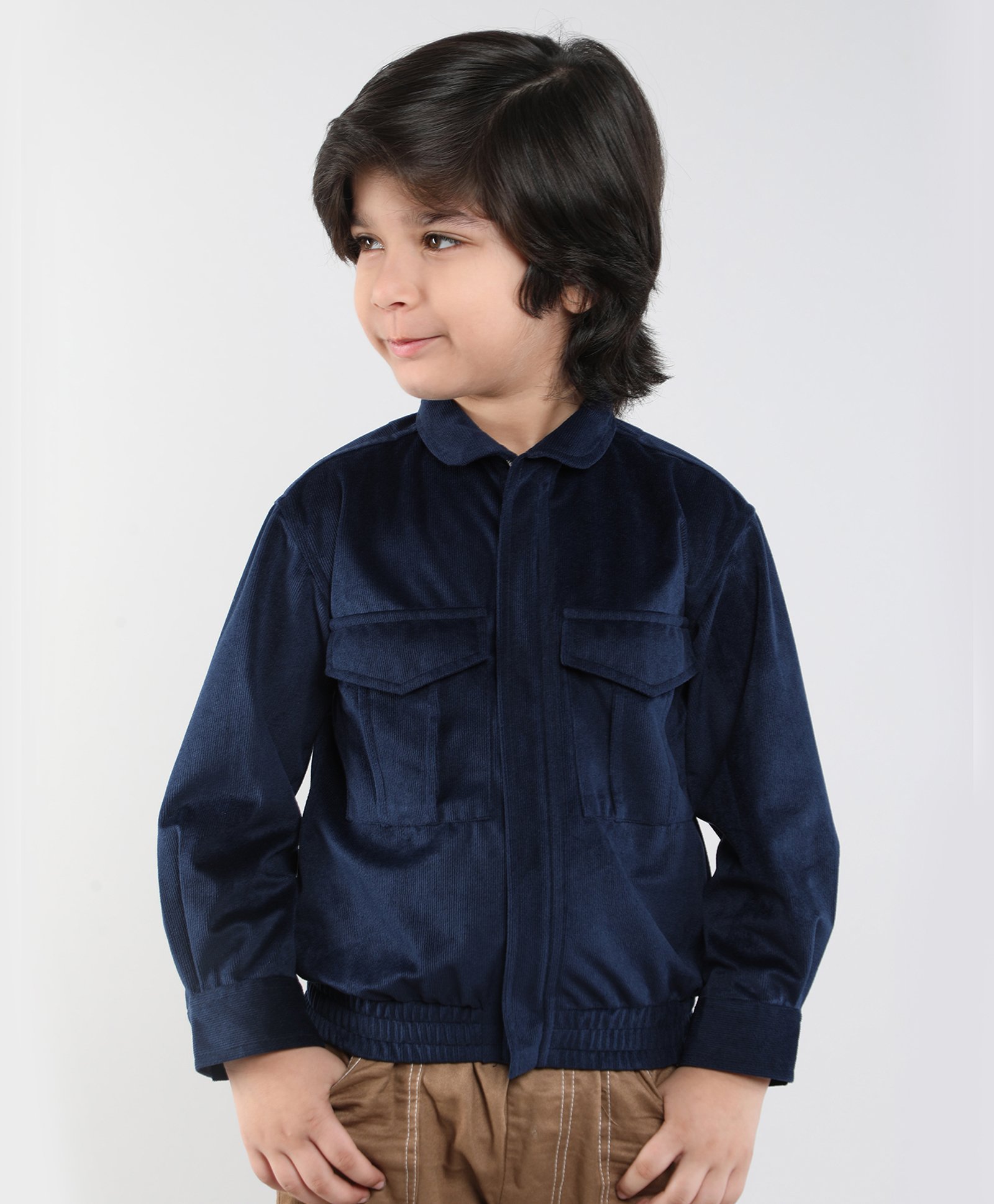 Taffykids Corduroy Full Sleeves Solid Zipper Jacket - Navy Blue-picture-27