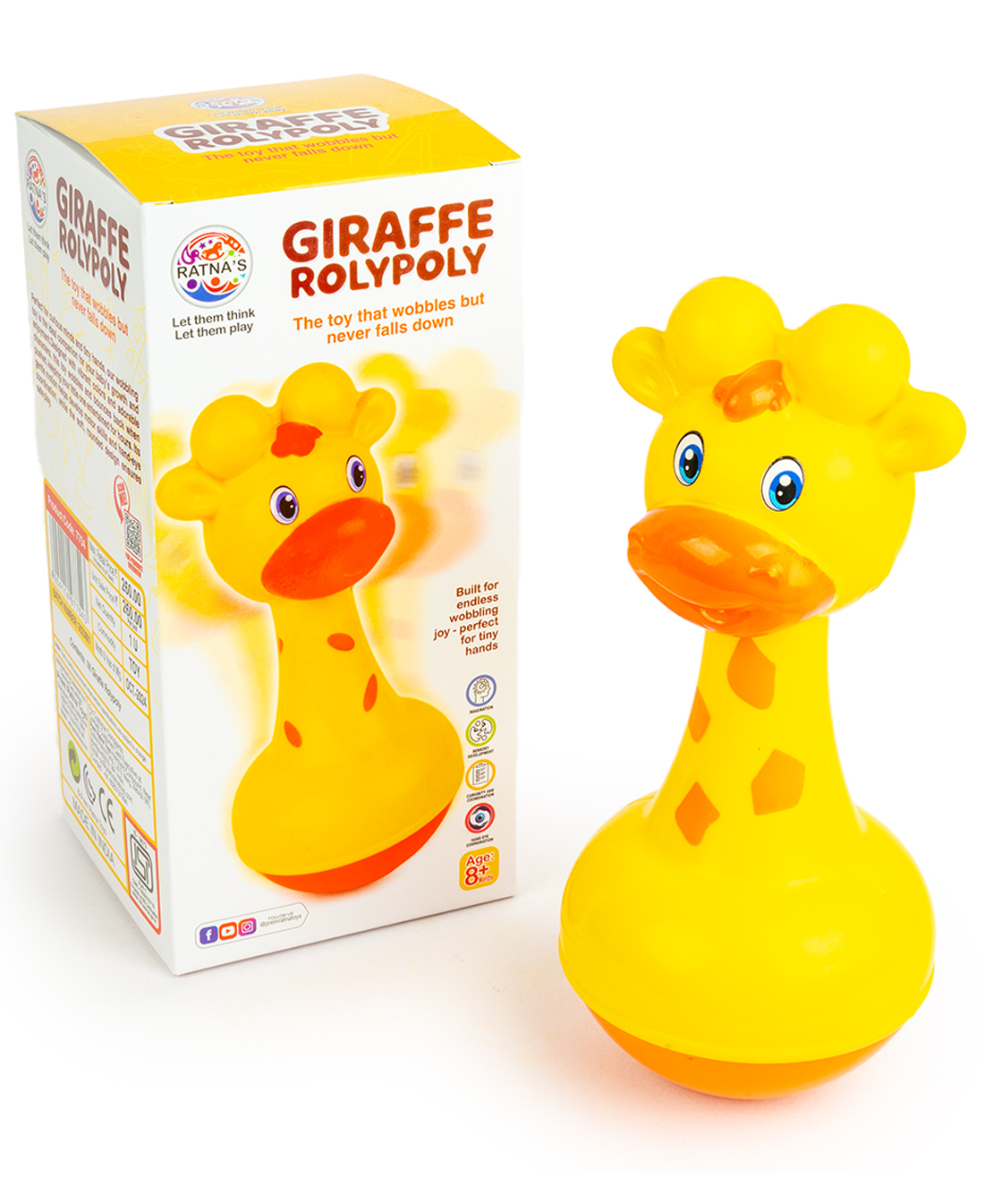 Ratnas Wobbling Giraffe Roly Poly Toy - Yellow-image-37