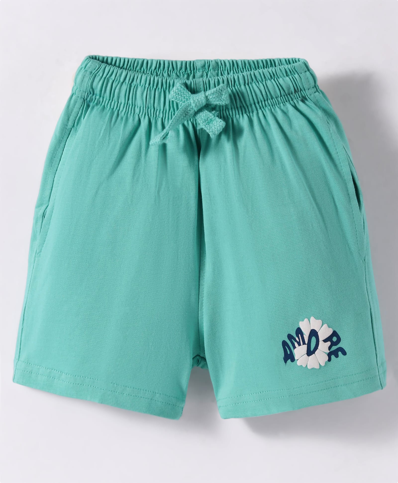 Doreme Single Jersey Knit Above Knee Length Shorts With Amore Print - Mint-image-42