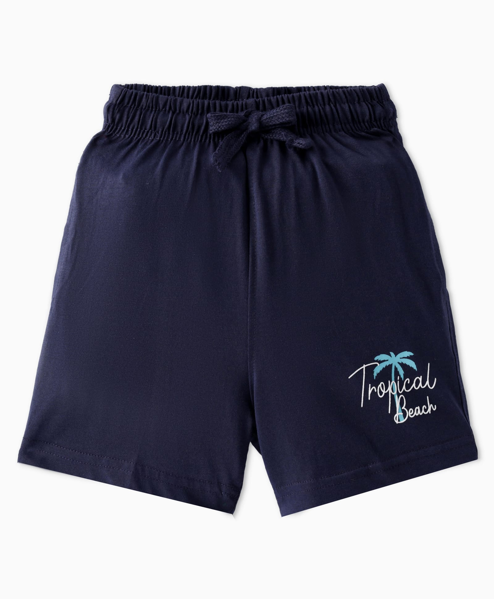 Doreme Single Jersey Knit Above Knee Length Shorts With Tropical Print - Navy Blue-picture-37