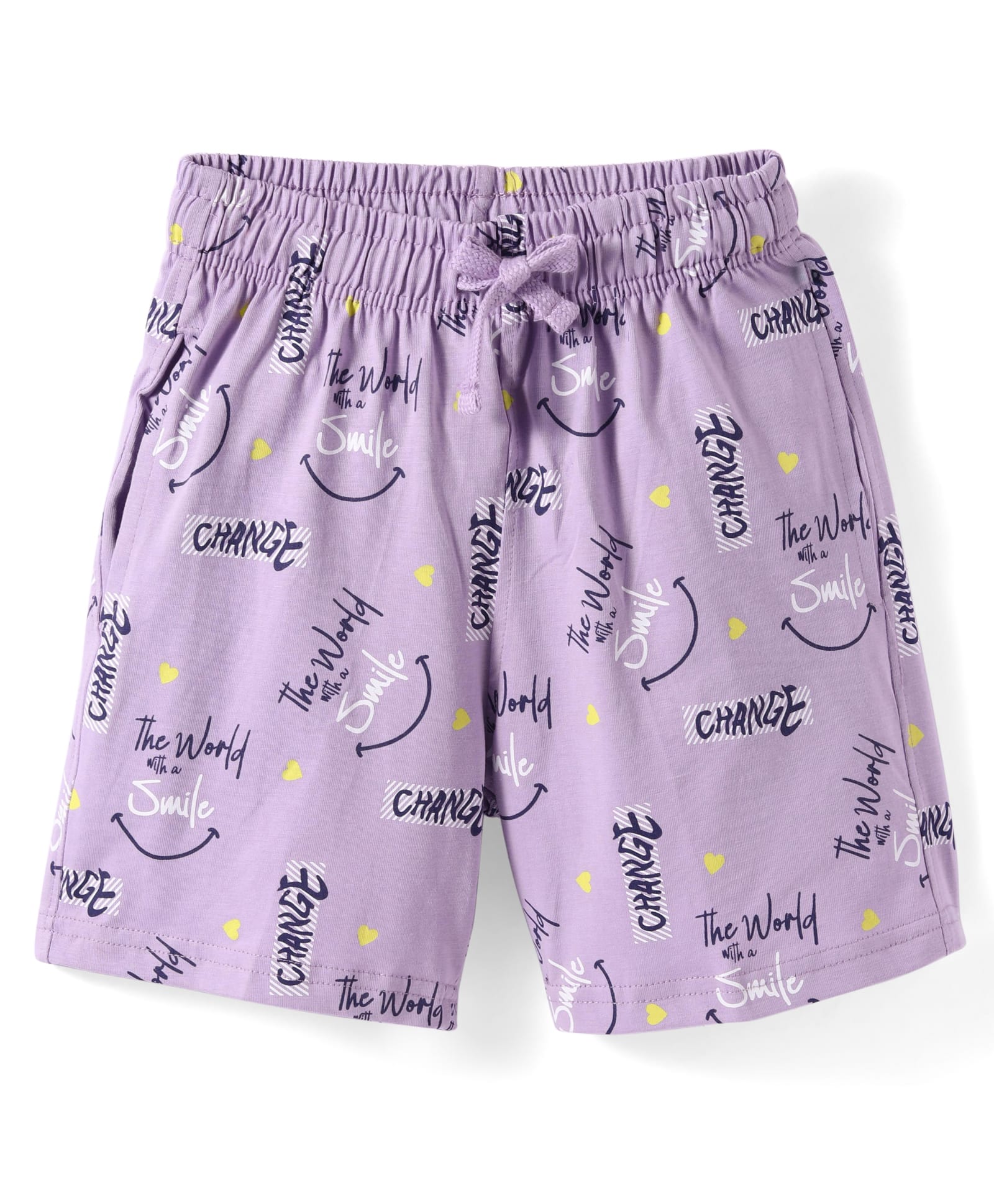 Doreme Single Jersey Knit Above Knee Length Shorts With Text Print - Lilac-image-46