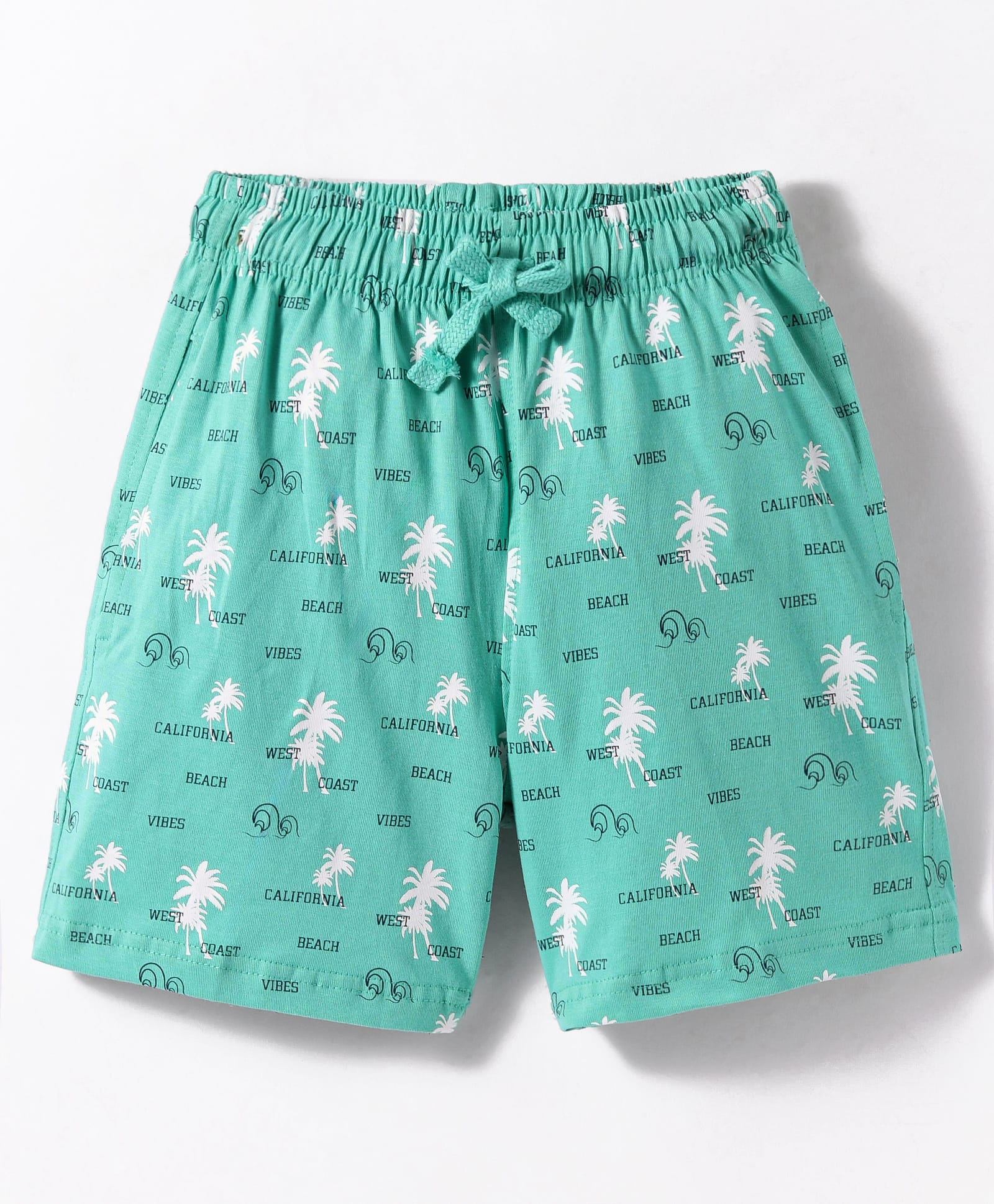 Doreme Single Jersey Knit Above Knee Length Shorts With Beach Theme Print - Sea Green-picture-16