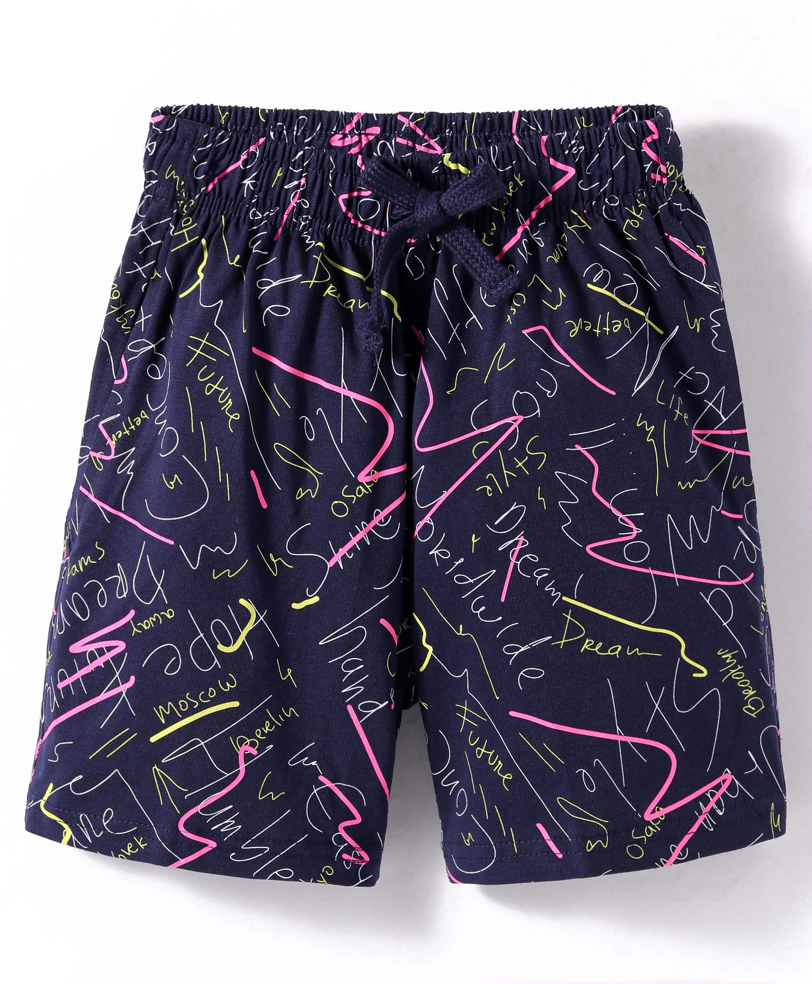 Doreme Single Jersey Knit Above Knee Length Printed Shorts - Navy Blue-image-41
