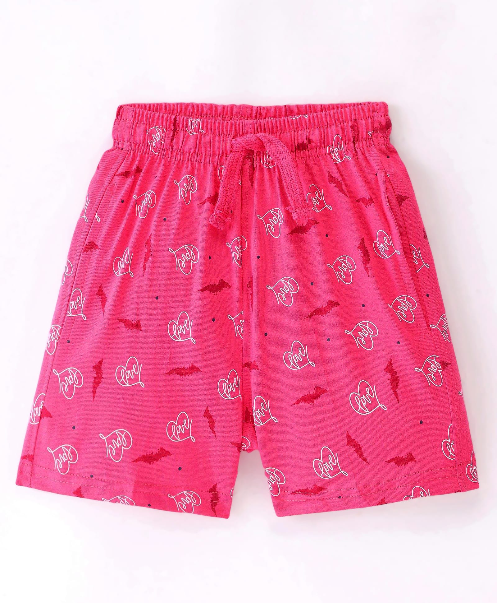 Doreme Single Jersey Knit Above Knee Length Shorts With Heart Print - Dark Pink-picture-32