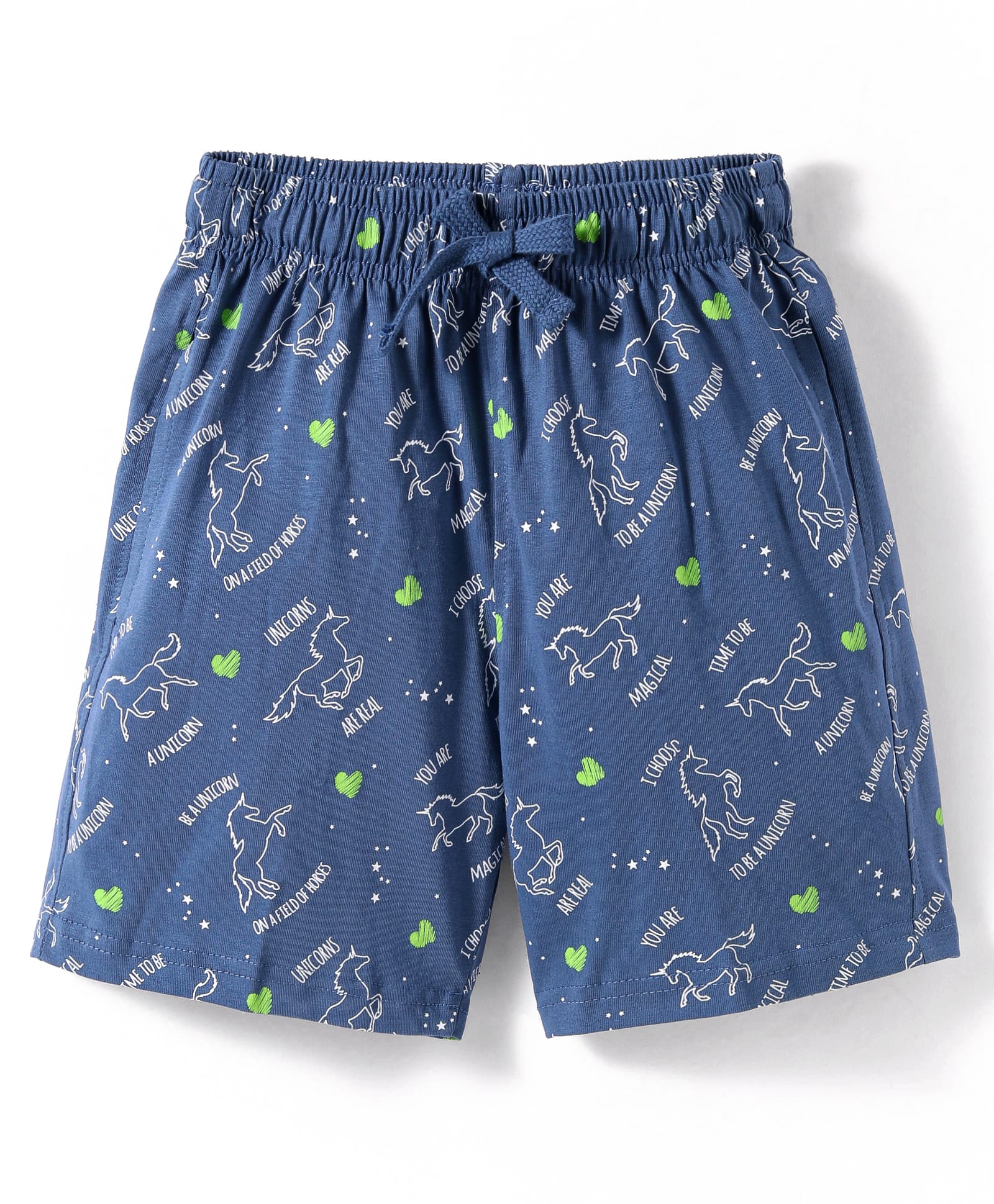 Doreme Single Jersey Knit Above Knee Length Shorts With Unicorn Print - Navy Blue-picture-26