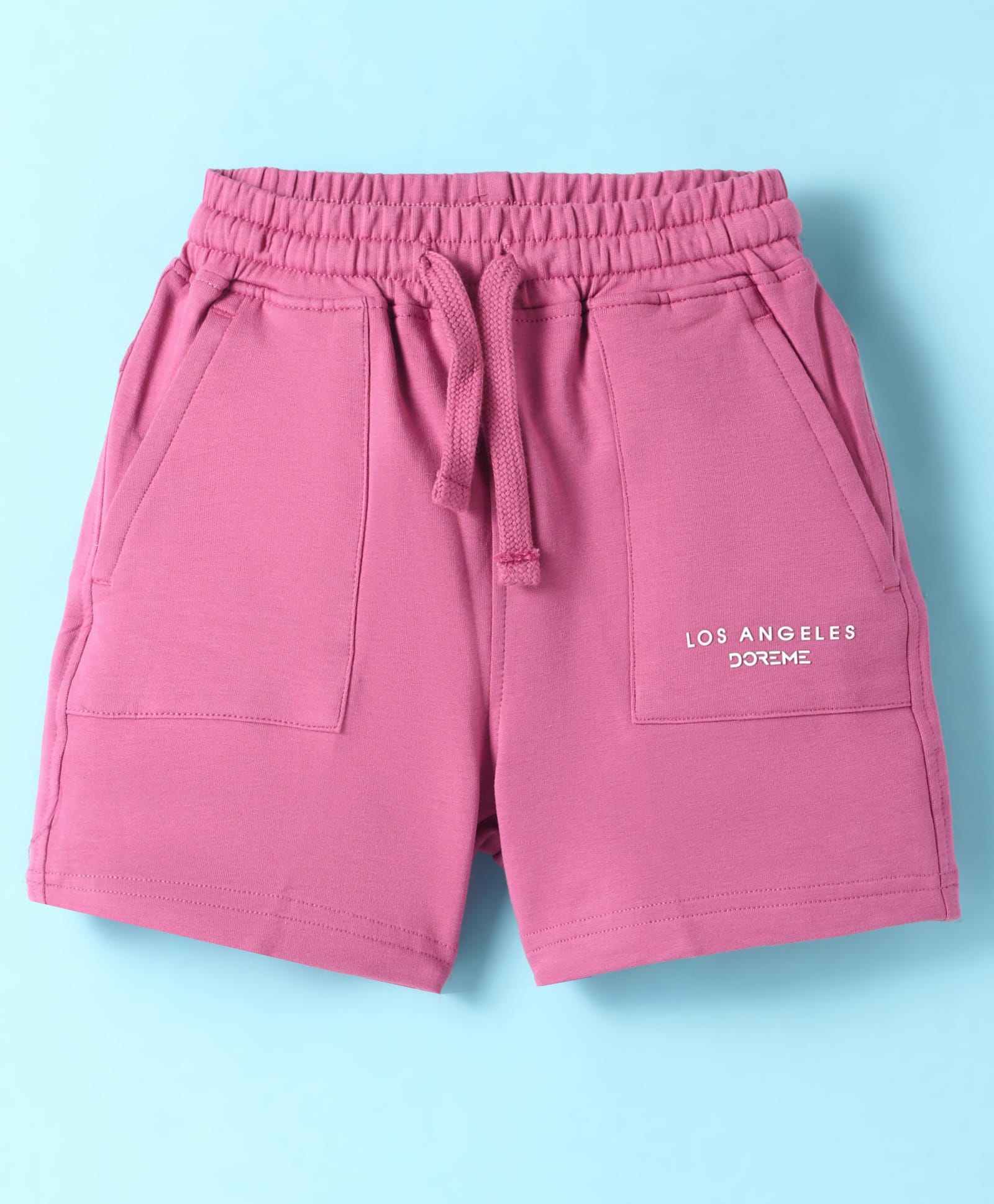 Doreme Single Jersey Knit Above Knee Length Shorts With Los Angeles Print - Pink-picture-13