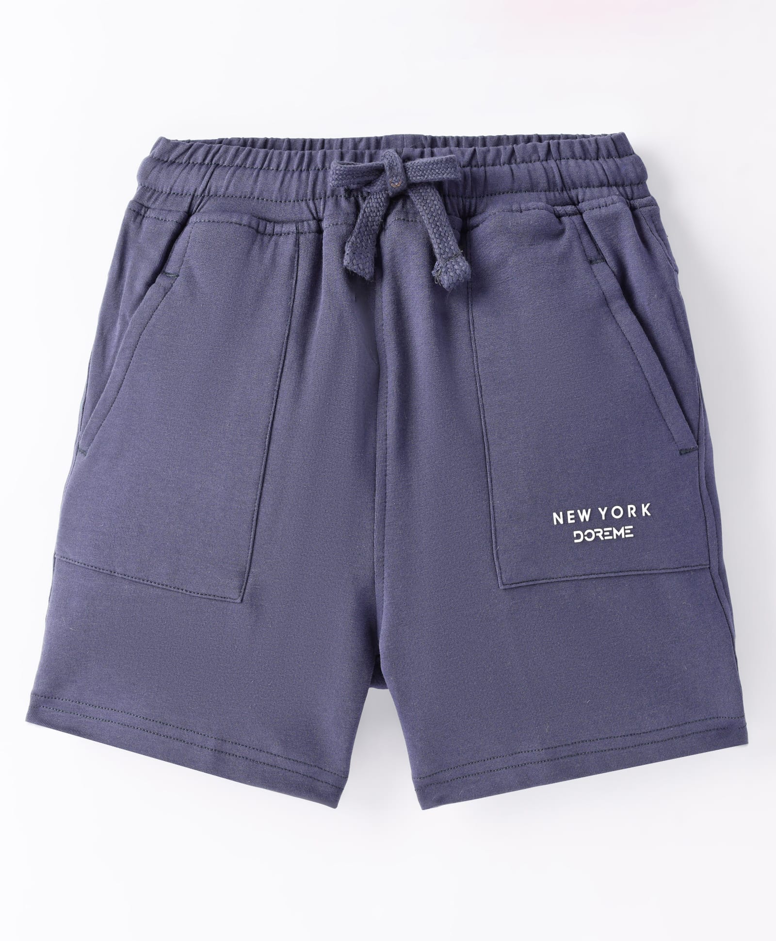 Doreme Single Jersey Knit Above Knee Length Shorts With New York Print - Navy Blue-picture-12