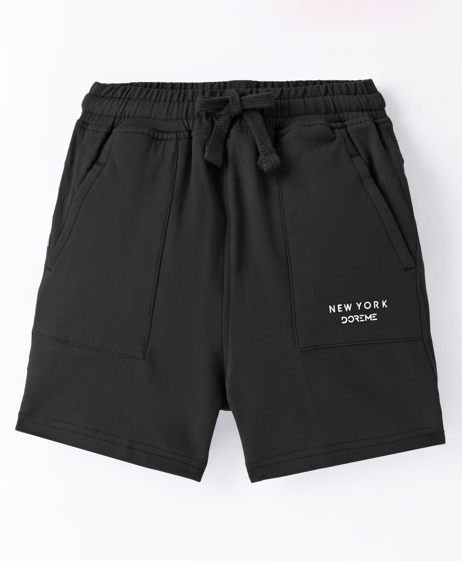 Doreme Single Jersey Knit Above Knee Length Shorts With New York Print - Black-picture-19