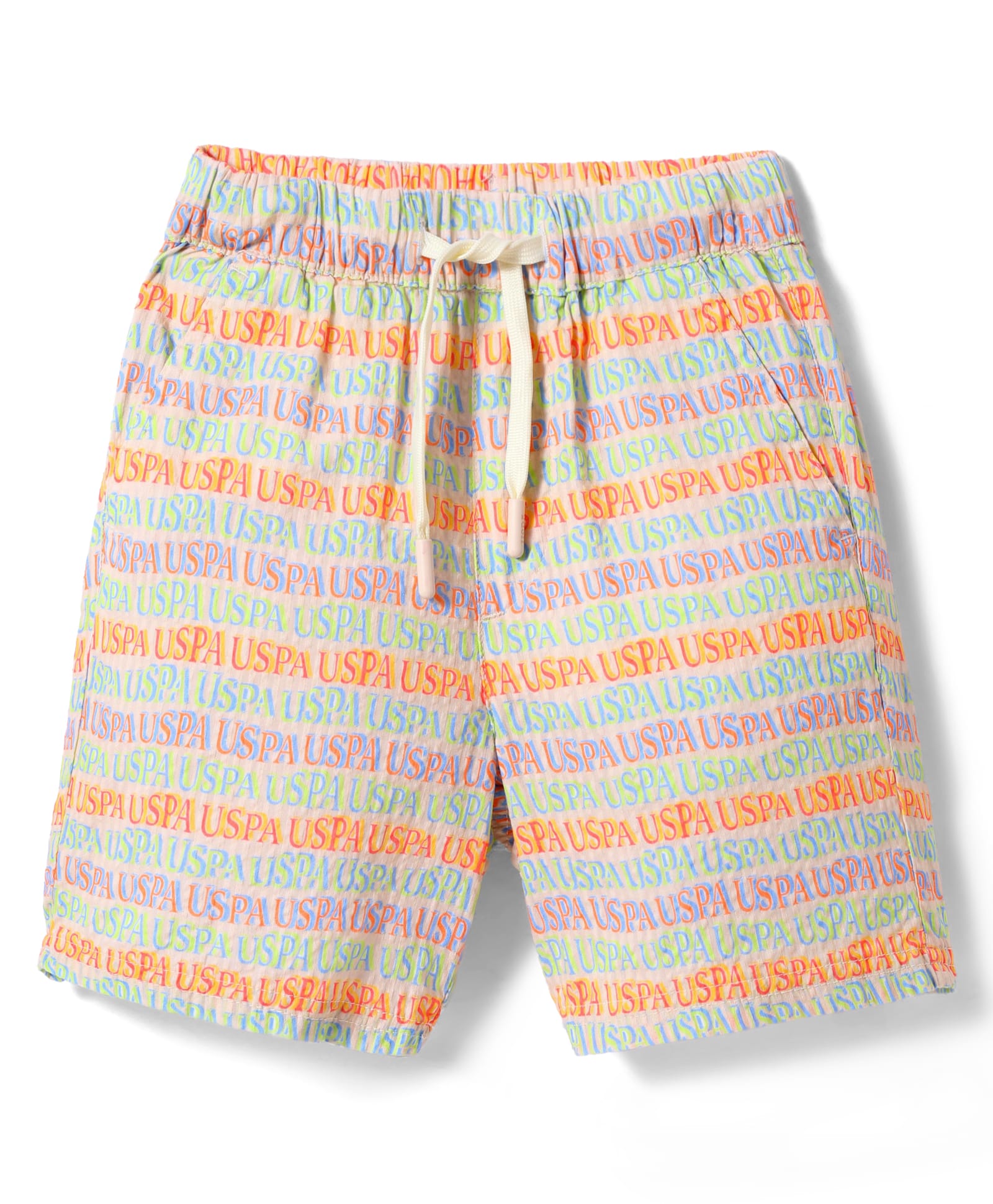 US Polo Assn Cotton Knit Shorts with Brand Name Print - Multicolor-image-4