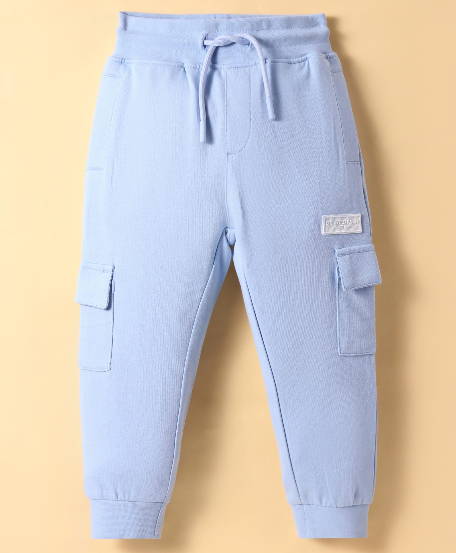 US Polo Assn Cotton Knit Full Length Solid Color Lounge Pants with Logo Patch - Light Blue-picture-38