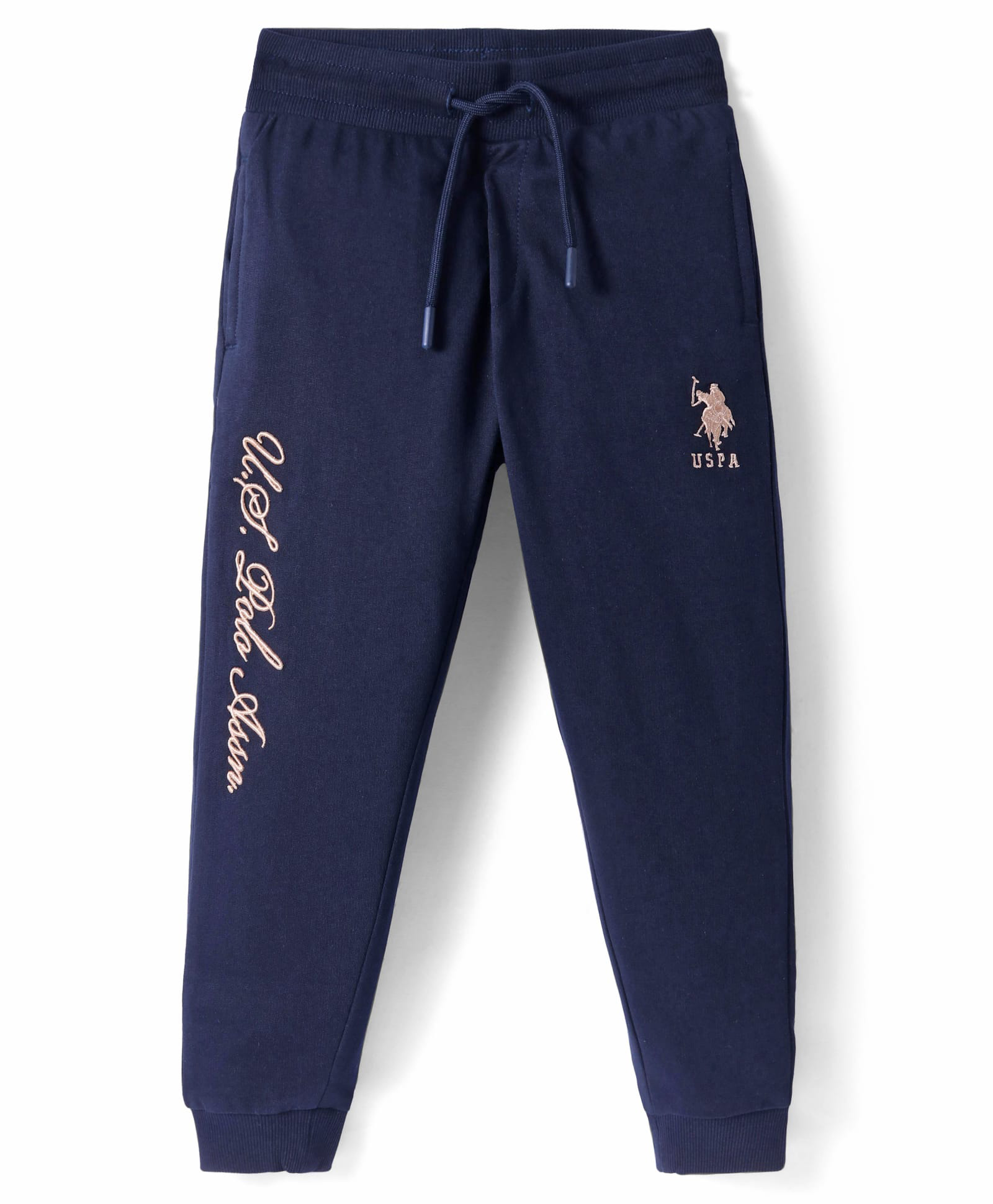 US Polo Assn Cotton Knit Full Length Lounge Pants with Brand Logo Embroidery - Navy Blue-image-30