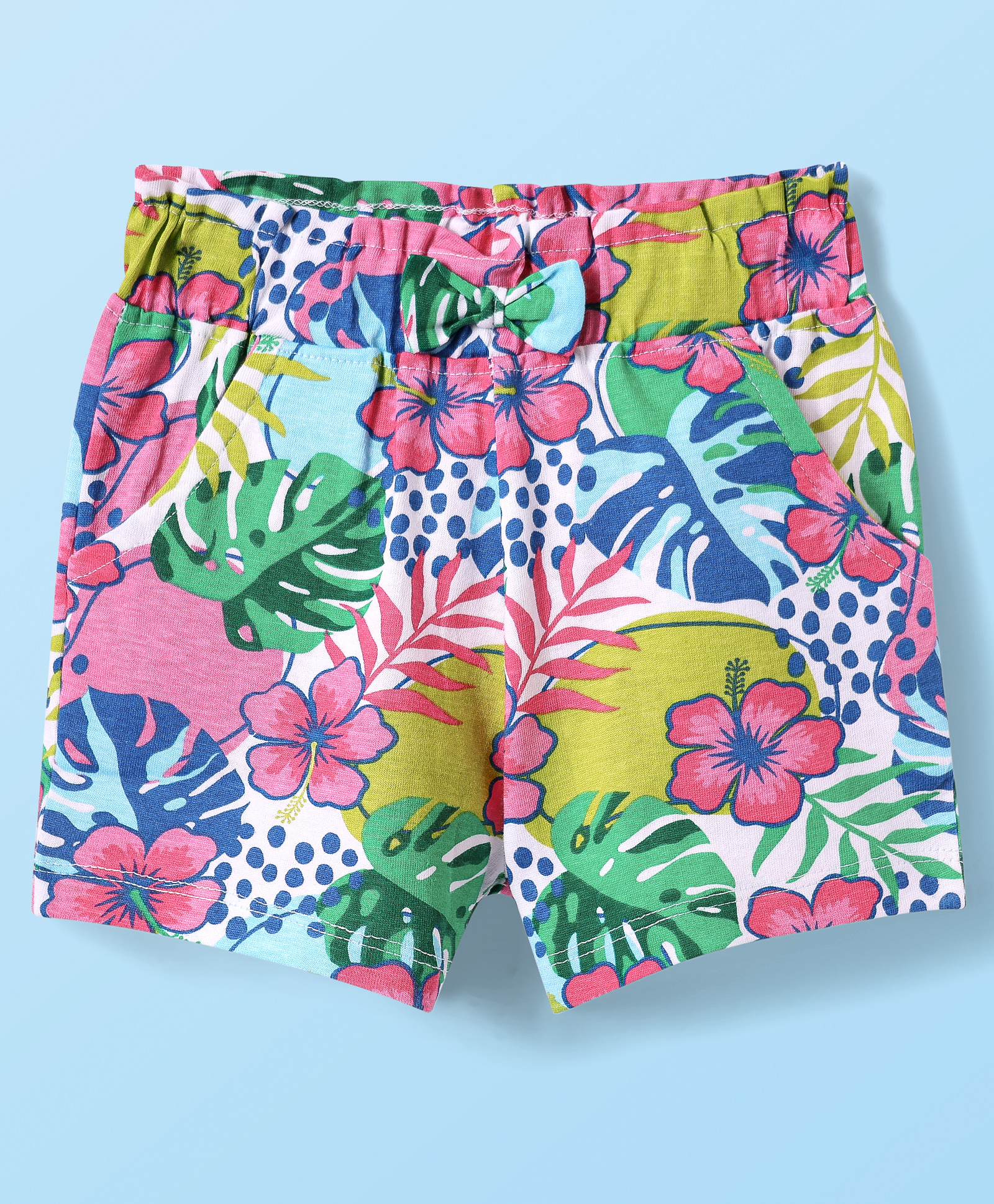 Babyhug Cotton Jersey Knit Shorts with Tropical Theme Print - White-image-33