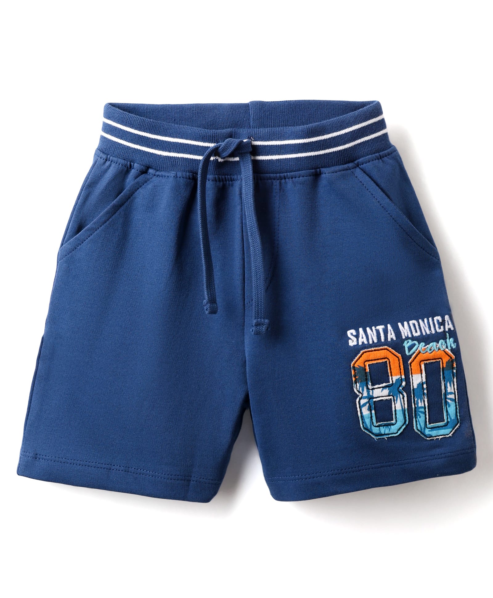 Babyhug Cotton Looper Knit Shorts with Beach Theme Embroidery - Navy Blue-image-23