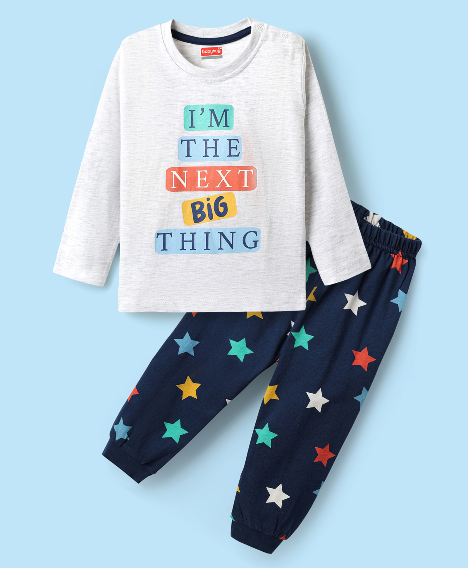 Babyhug Cotton Knit Full Sleeves Night Suit with Star & Im The Next Big Thing Text Print - Navy Blue & White-image-46