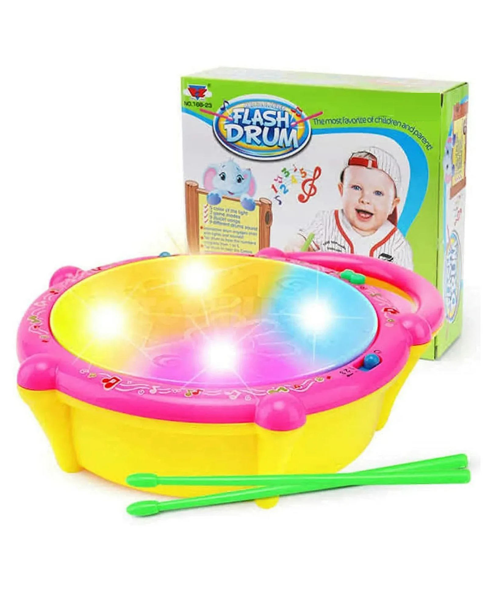 NEGOCIO Baby Toys Musical Flash Drum With Light And Sticks - Colour May Vary-image-45